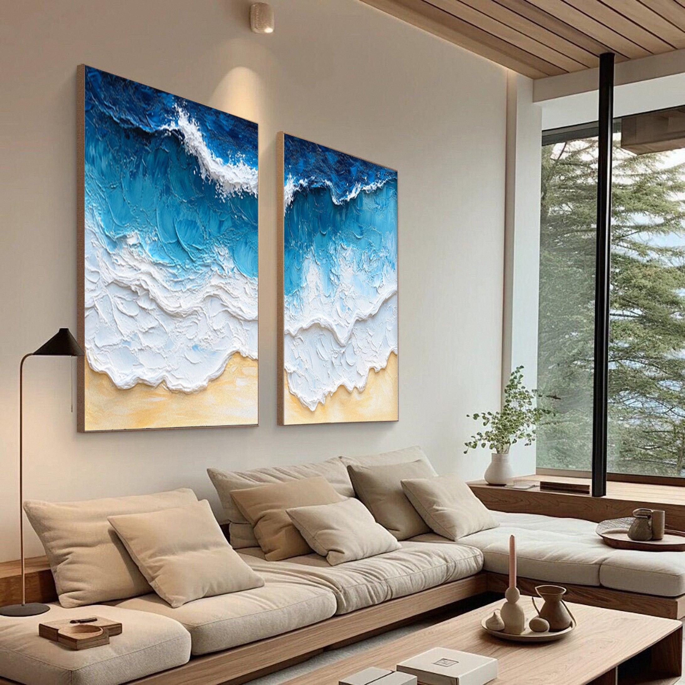 Modern Beach Scene Ocean Wave Wall Art for Elegant Homes #OP011