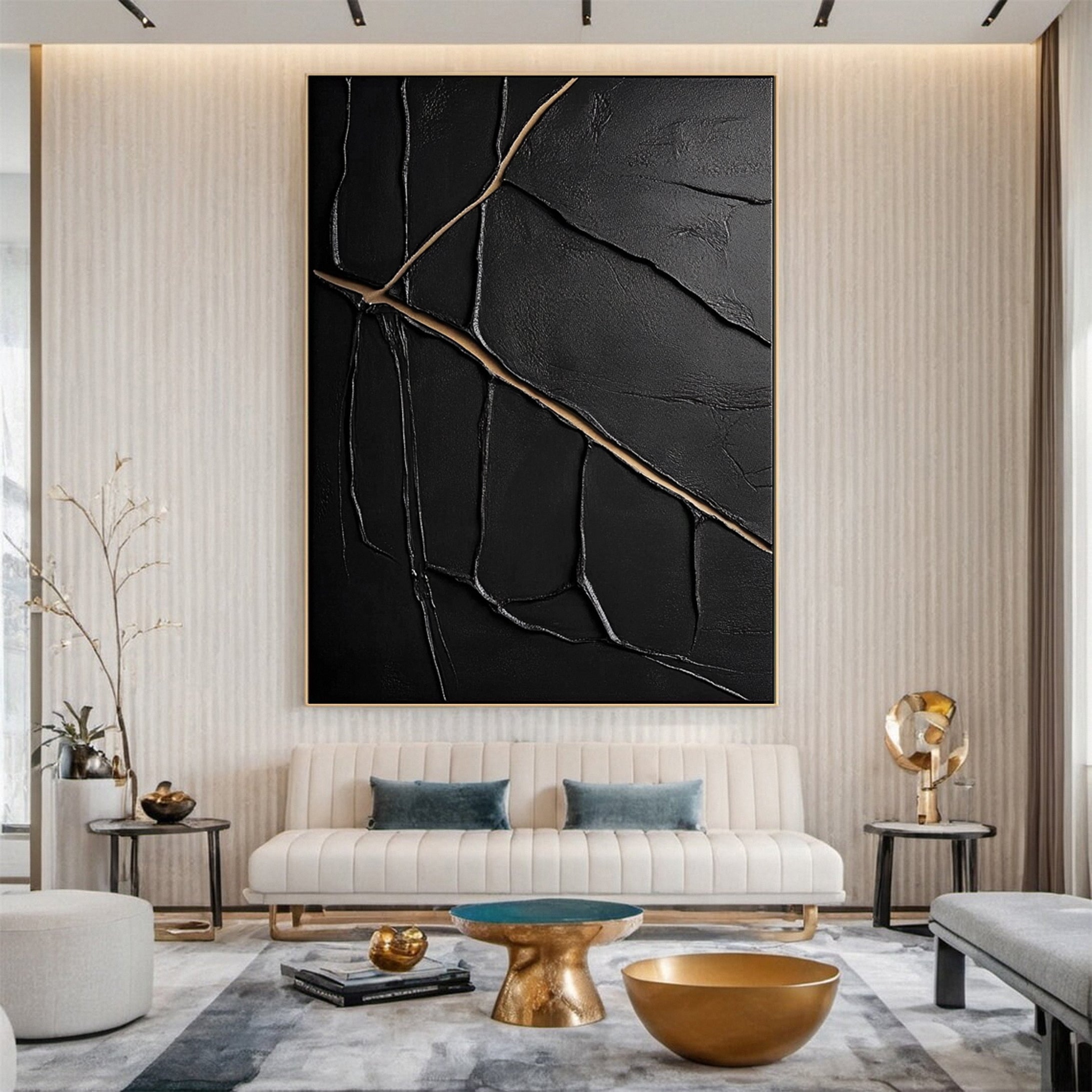 Textured Black and Gold Abstract Painting for Modern Spaces #MM110