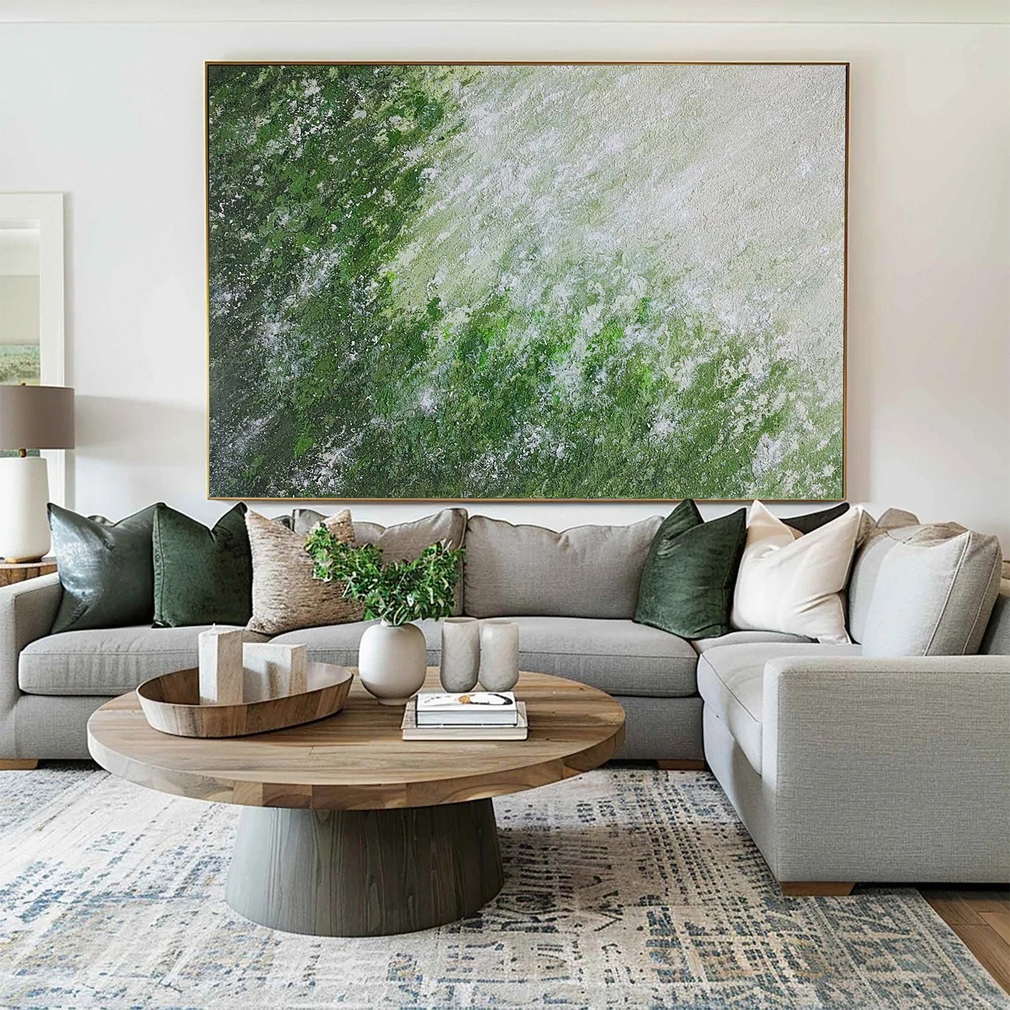 Contemporary Abstract Painting with Green and Neutral Blend #MM636