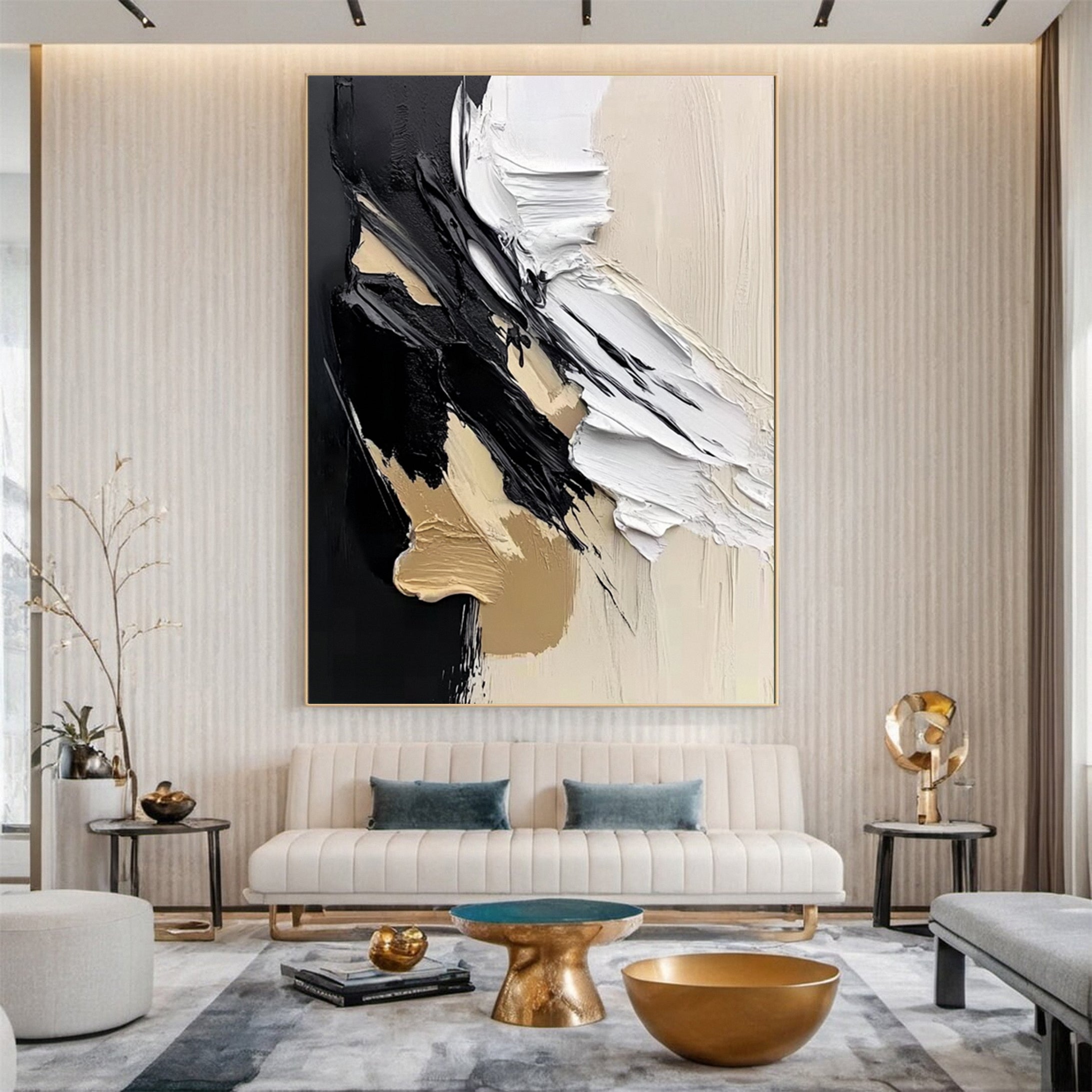 Neutral Tone Textured Art Black & White Statement Piece #MM152