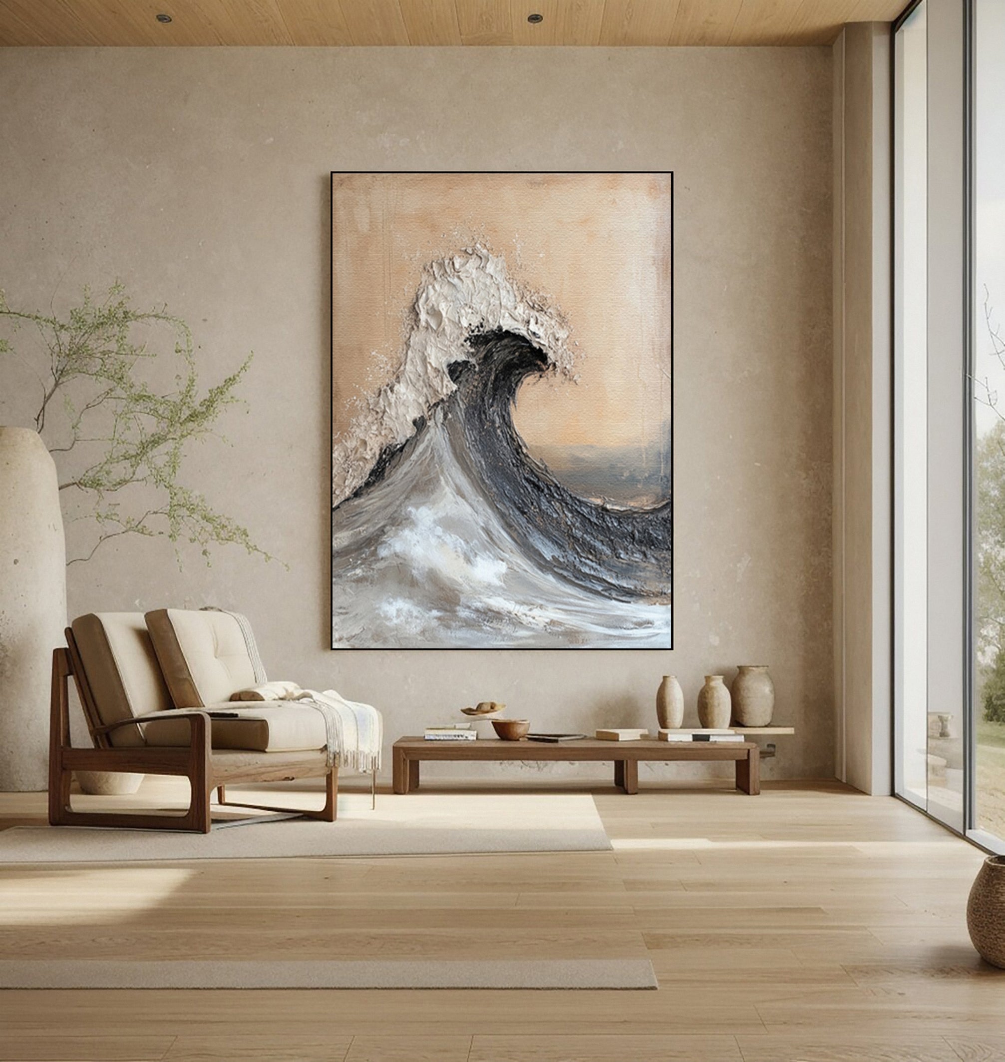Textured Coastal Curl: Ocean Wave Canvas with Foaming Detail #MM629