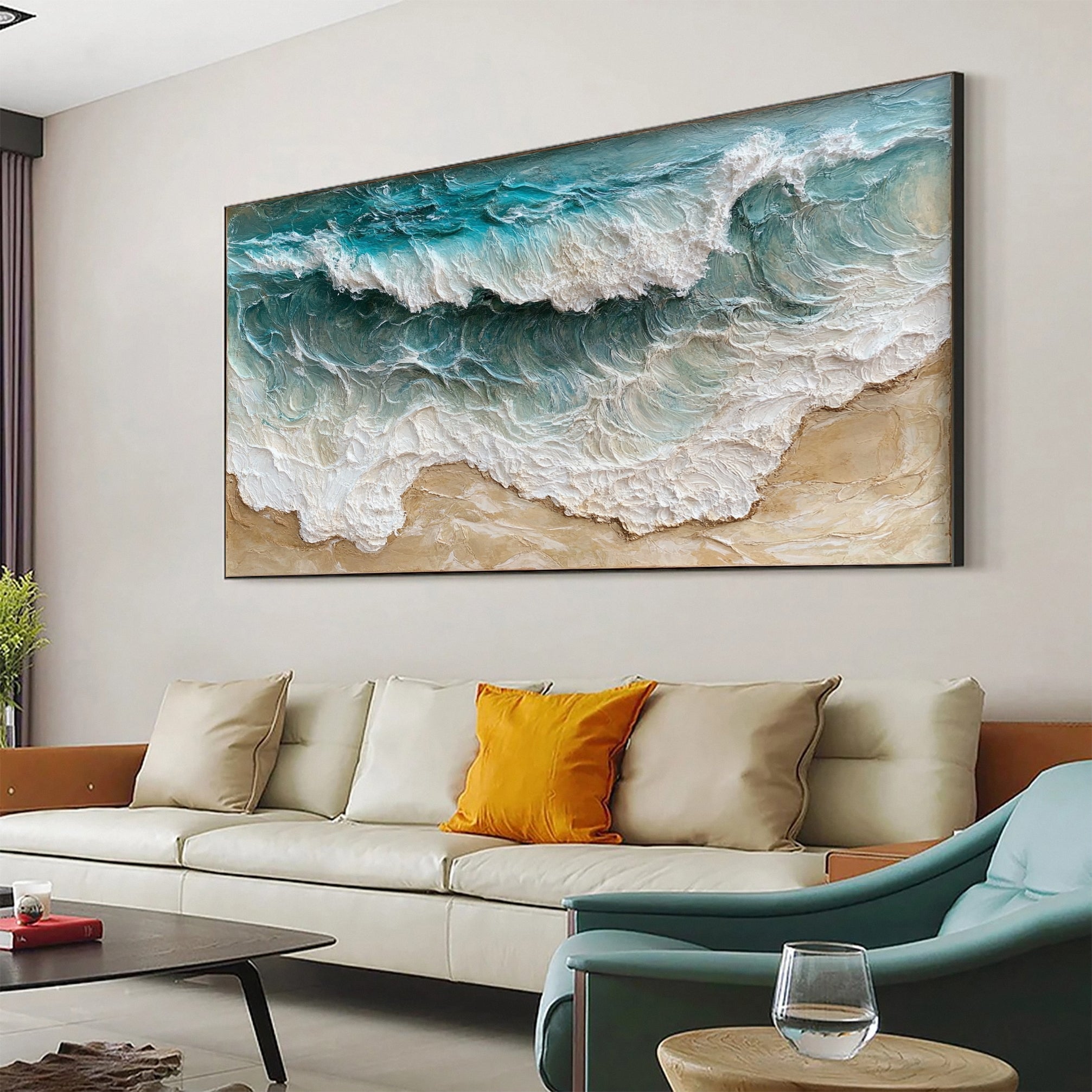 Beach Wave Wall Art Ocean-Inspired Textured Canvas for House #OP024