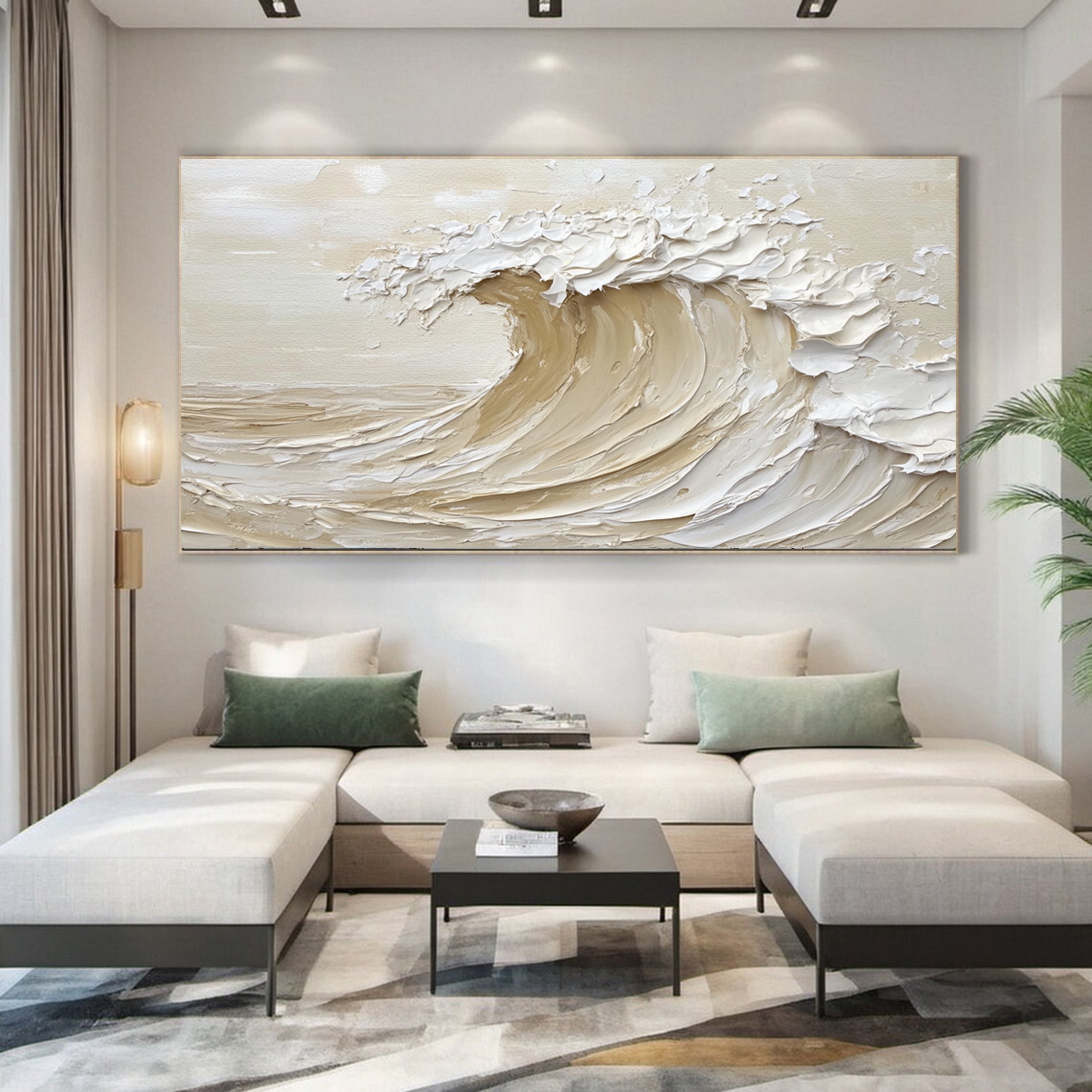 Luxury Coastal Wave Canvas Art Neutral Textured Painting #OP045