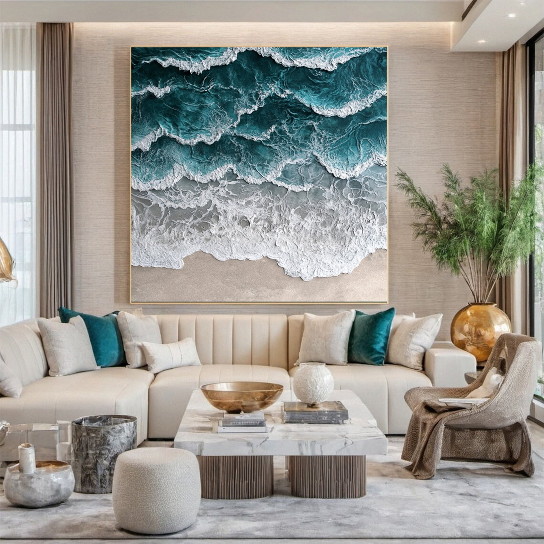 Large Abstract Ocean Wave Canvas Teal Beach Coastal Wall Art #OP010