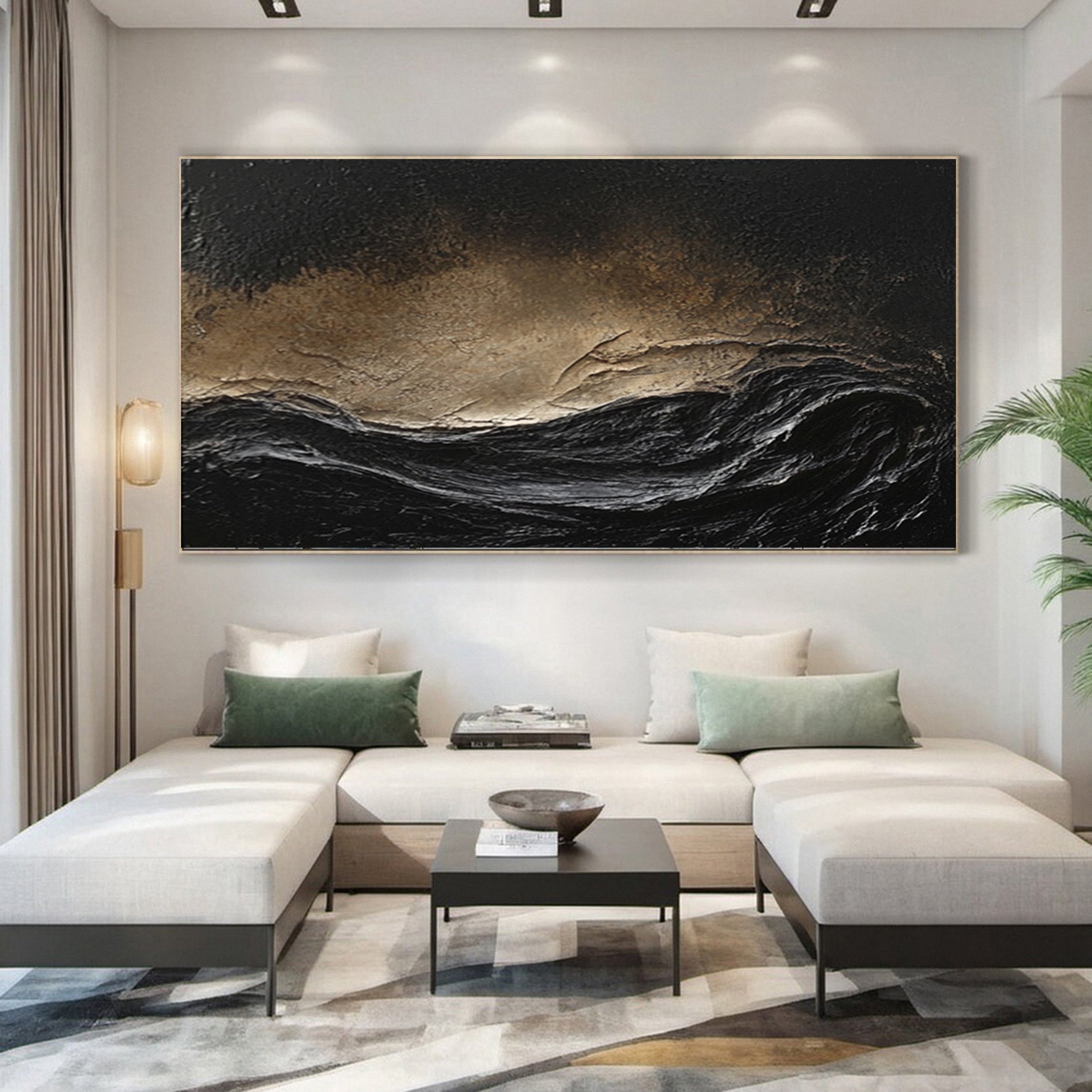 Dynamic Dark Wave Abstract Painting for Elegant Spaces #MM147