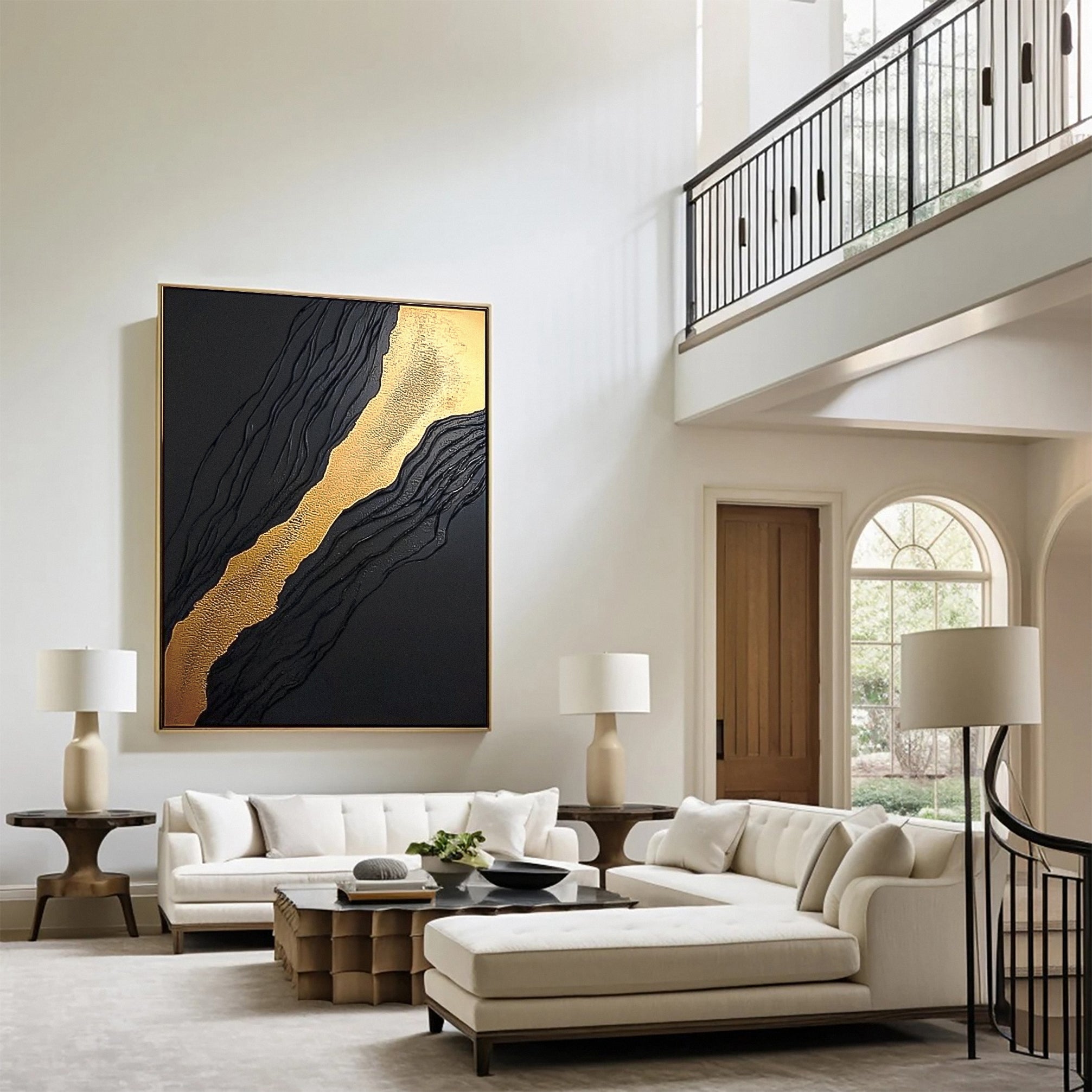 Luxurious Black & Gold Abstract Wall Art for Living Room #MM130