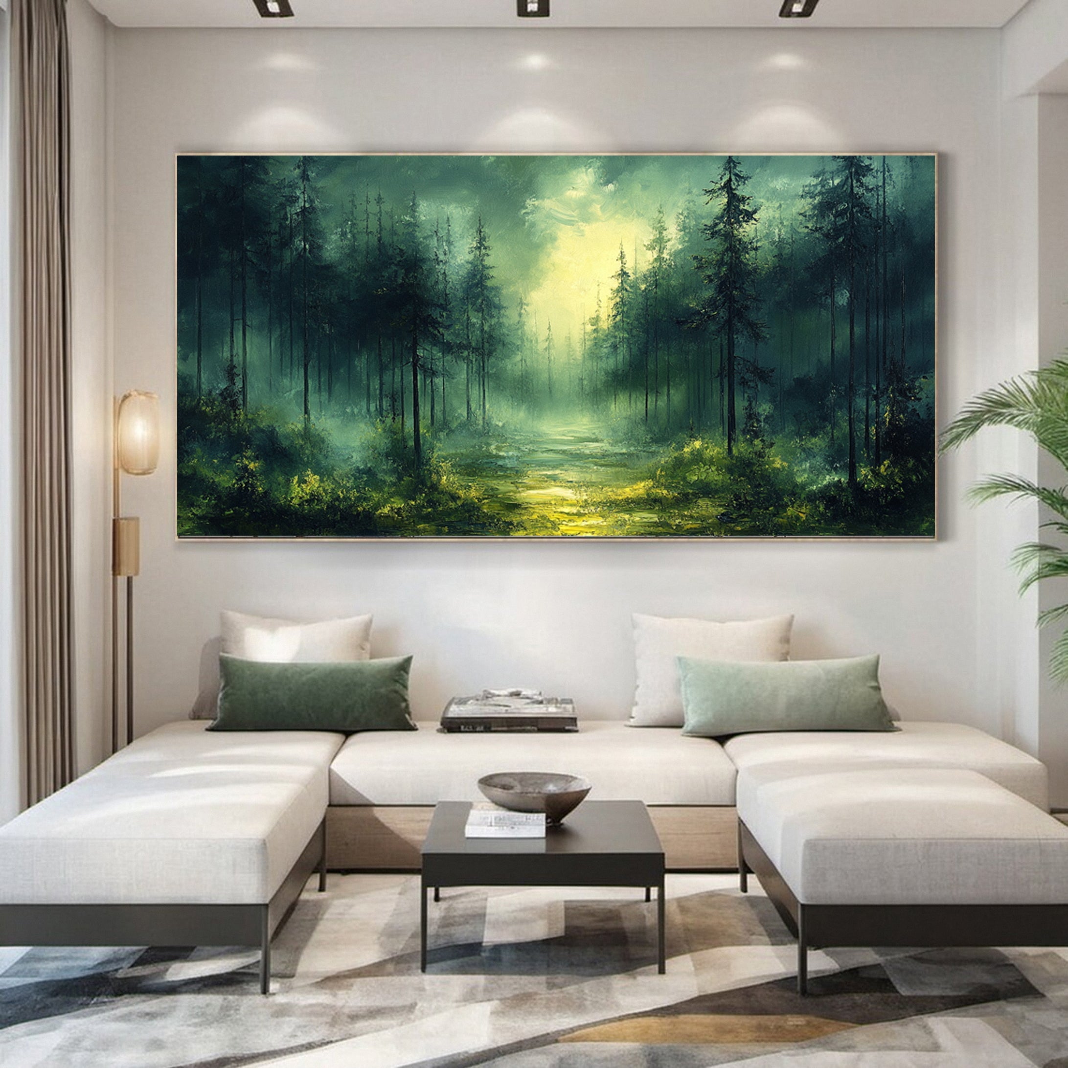 Green Forest Sunrise Canvas Large Landscape Wall Art for Home