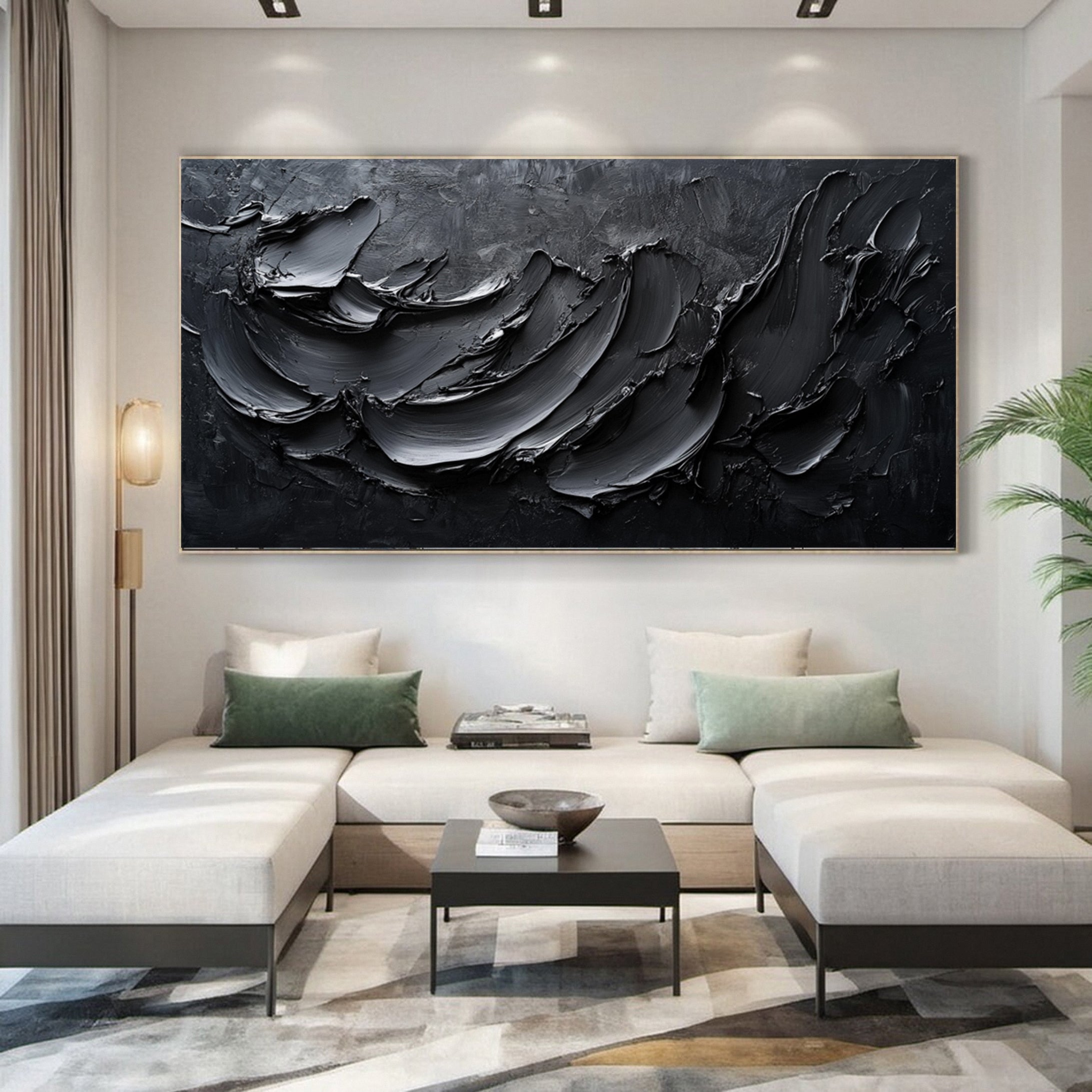 Luxurious Black Textured Artwork Modern Home Decor #MM111