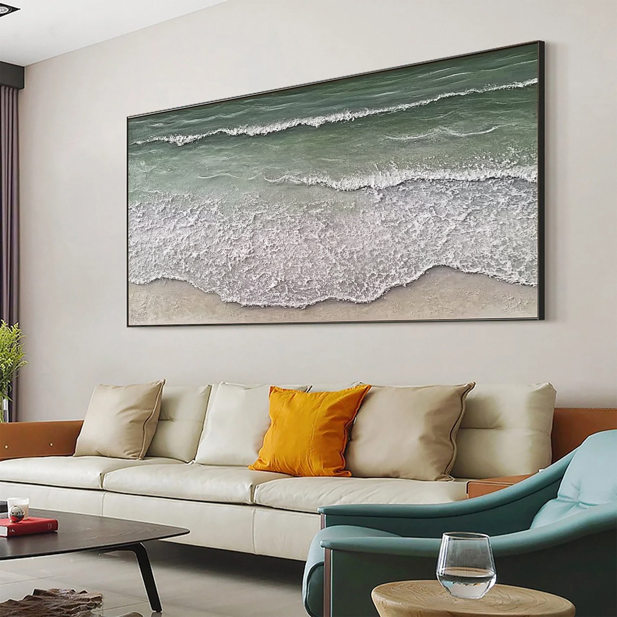 Large Beach Canvas Art Tranquil Green Ocean Wall Decor #OP050