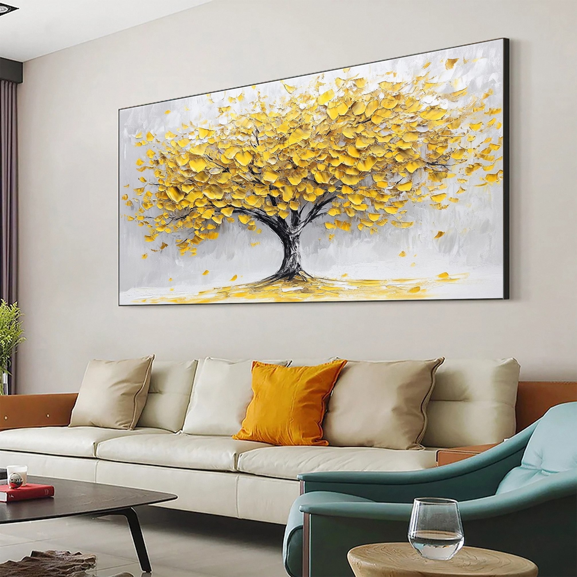 Golden Autumn Leaves Wall Art Modern Painting For Home Decor #TP032