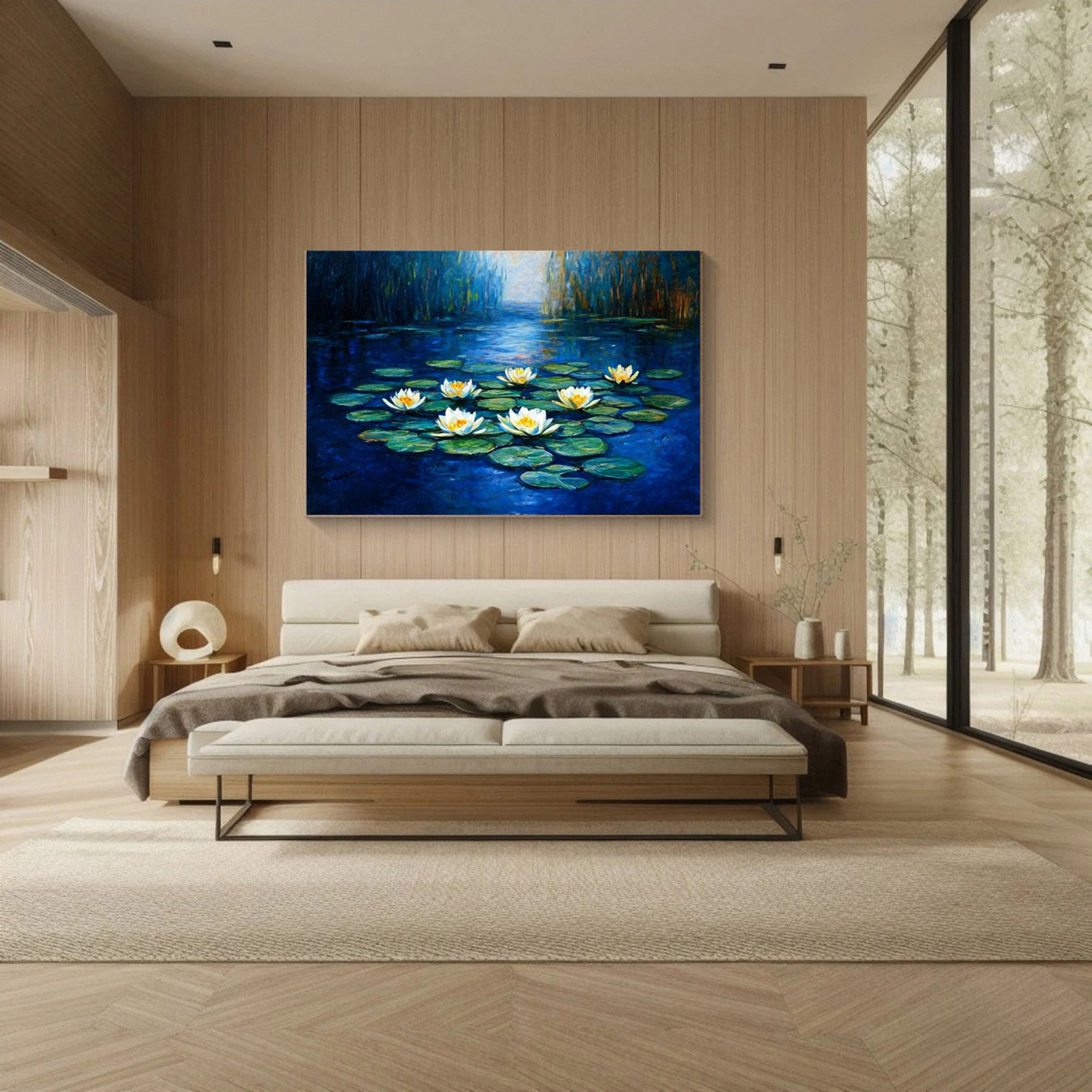 Tranquil Water Lily Pond: Serene Art with White Blooms #MM643