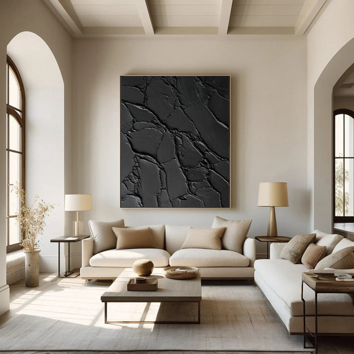 Contemporary Black Canvas Art Minimalist Texture #MM119