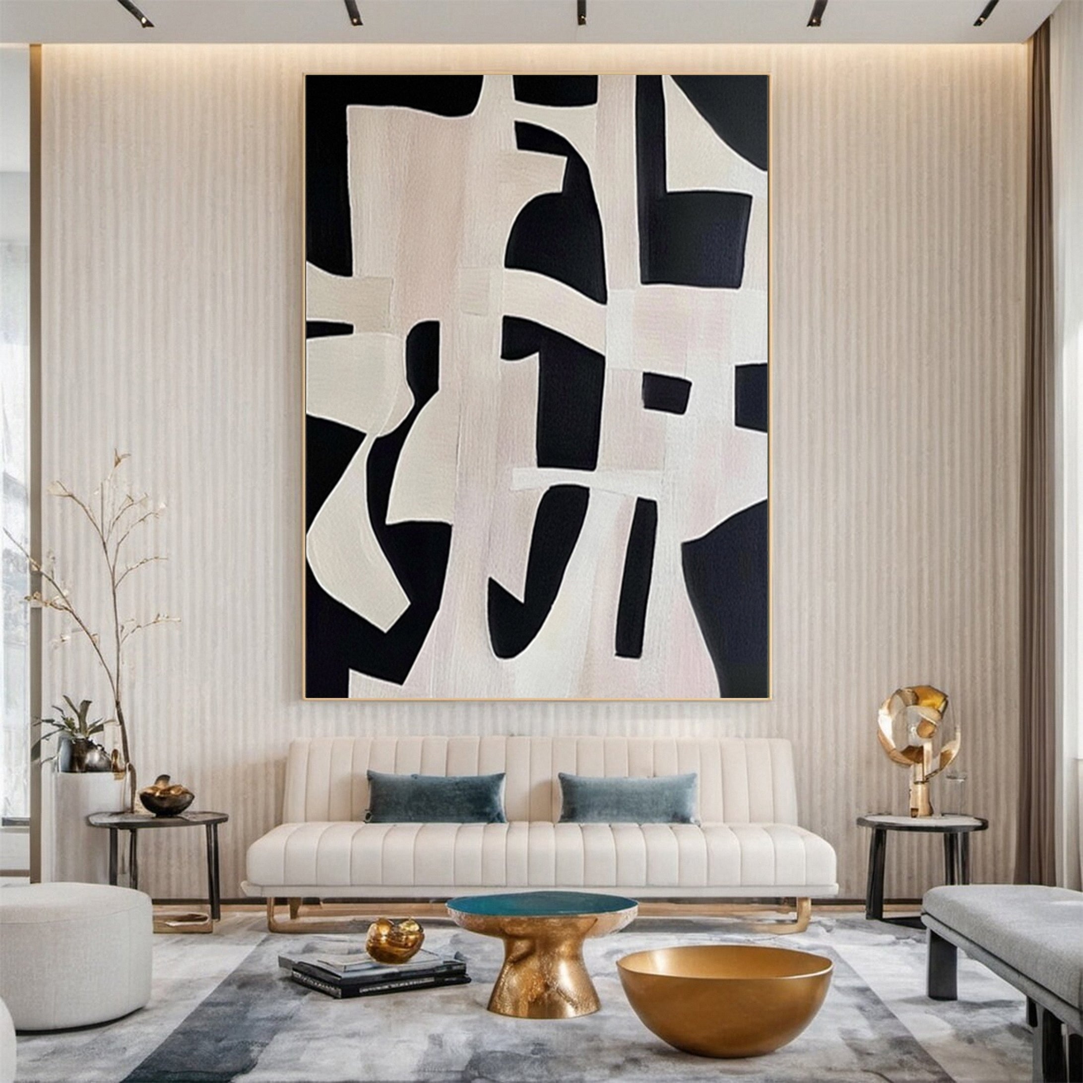 Minimalist Black and White Geometric Wabi Sabi Painting #MM135