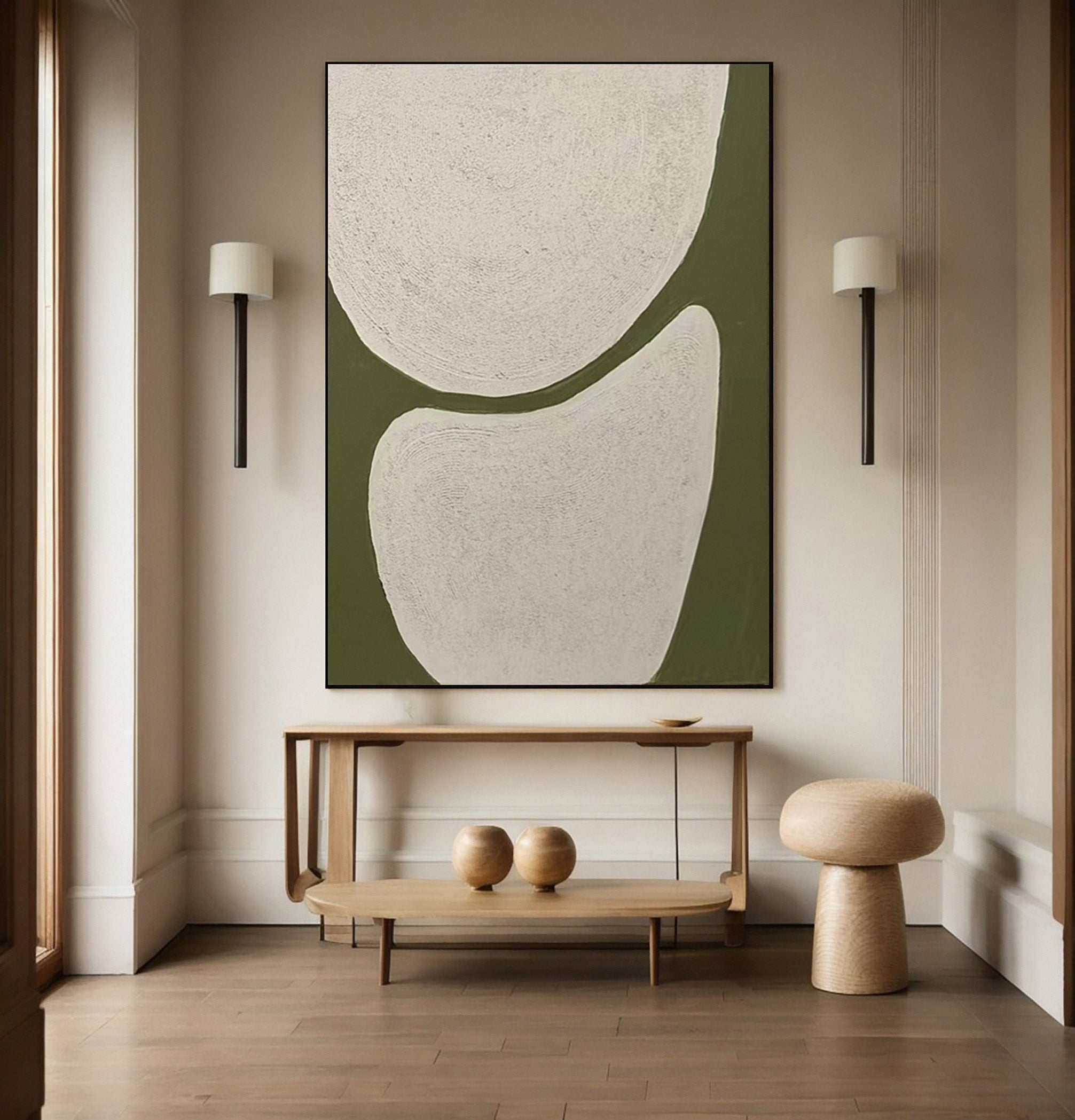 Minimalist Art with Textured Shapes in Olive and White #MM623