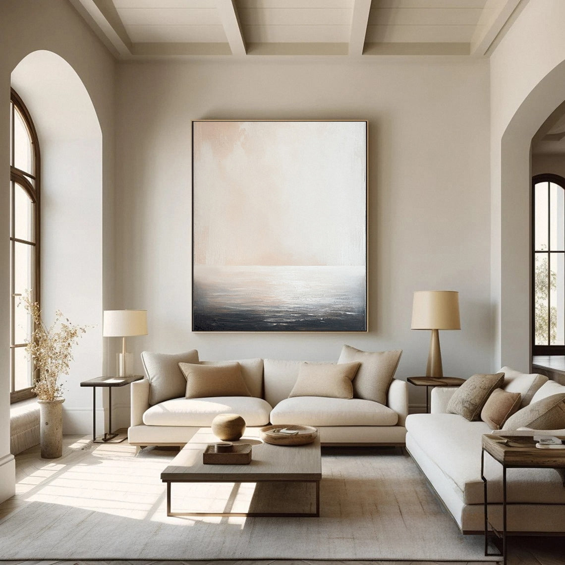 Elegant Abstract Art in Neutral Tones for Modern Living Rooms #AB029