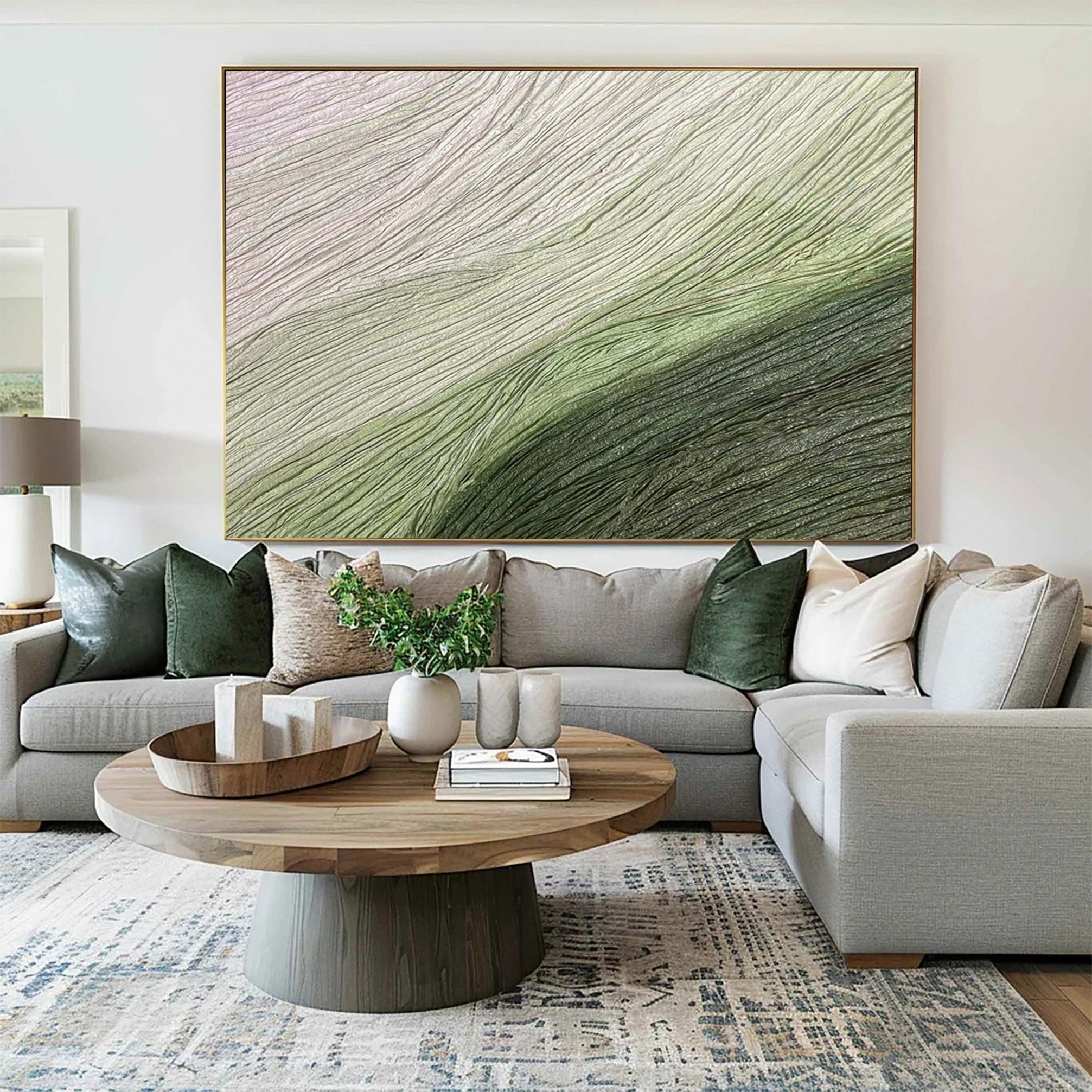 Green Abstract Art with a Textured Horizontal Surface #MM632