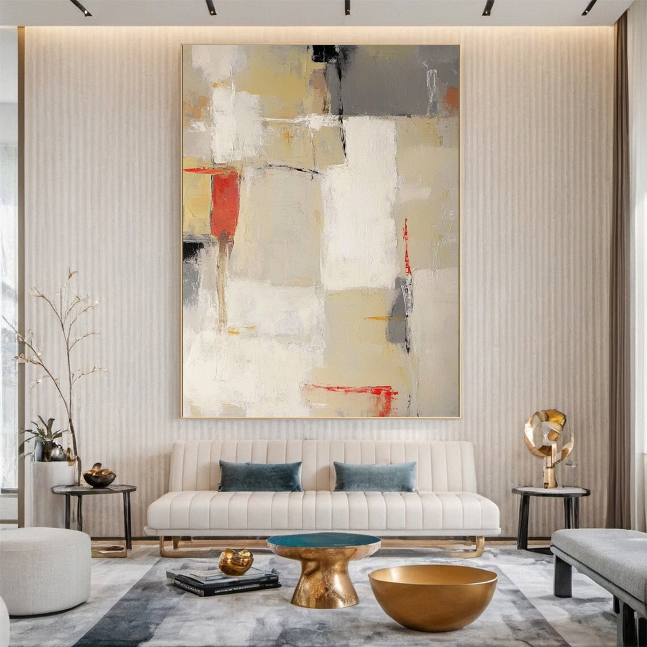 Large Contemporary Beige Abstract Canvas