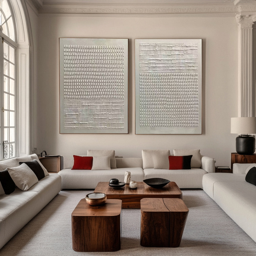 Organic Linear Impressions:Modern Diptych with Textured Bands #MM624