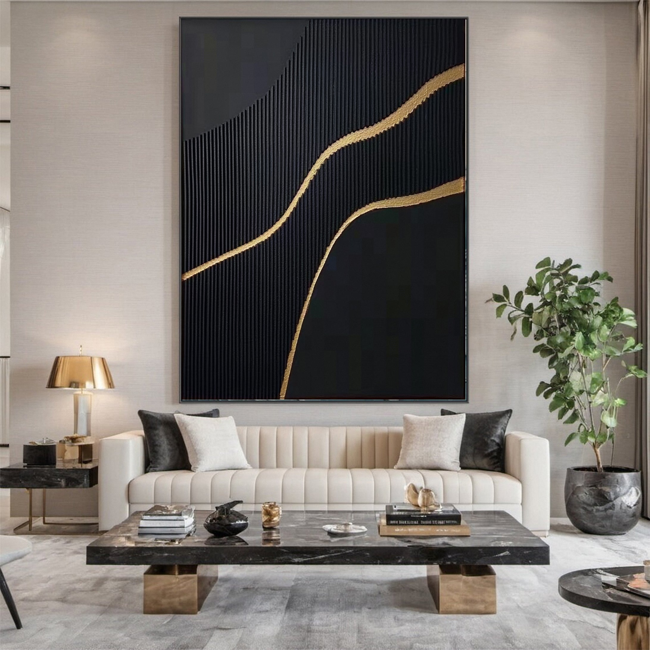 Luxury Black & Gold Abstract Art Modern Canvas for Home #MM128