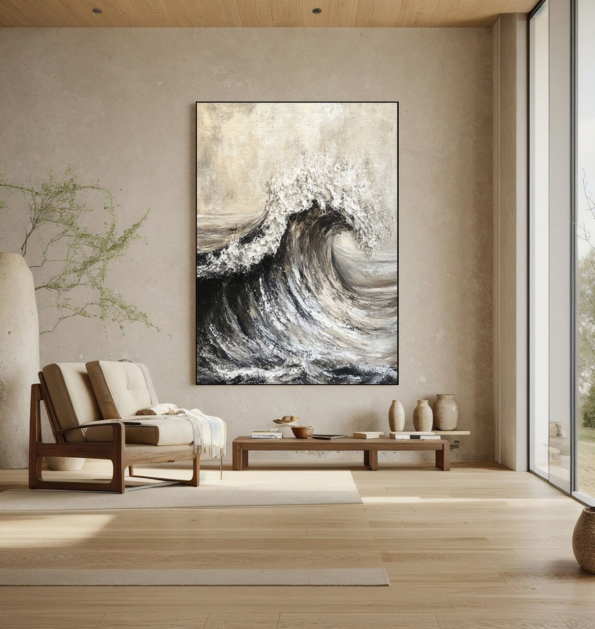 Modern Abstract Wave with Texture and Dramatic Monochrome #MM630