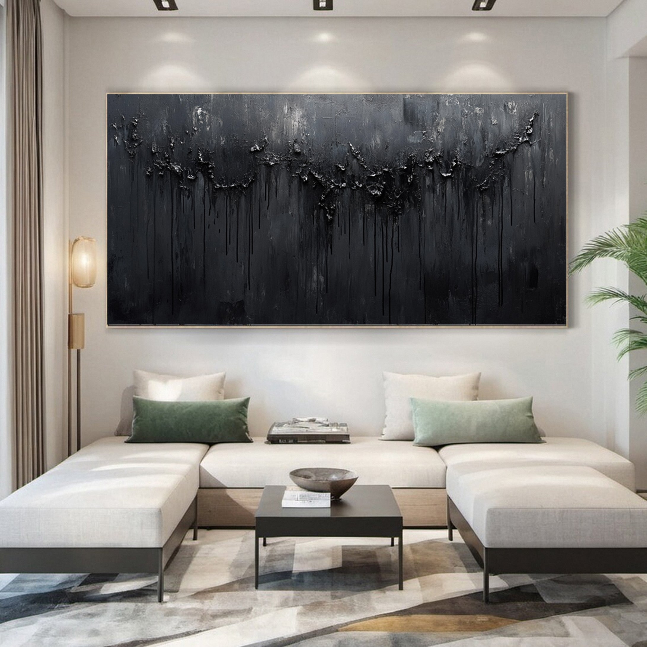 Modern Black Textured Wall Art for Living Room Decor #MM112