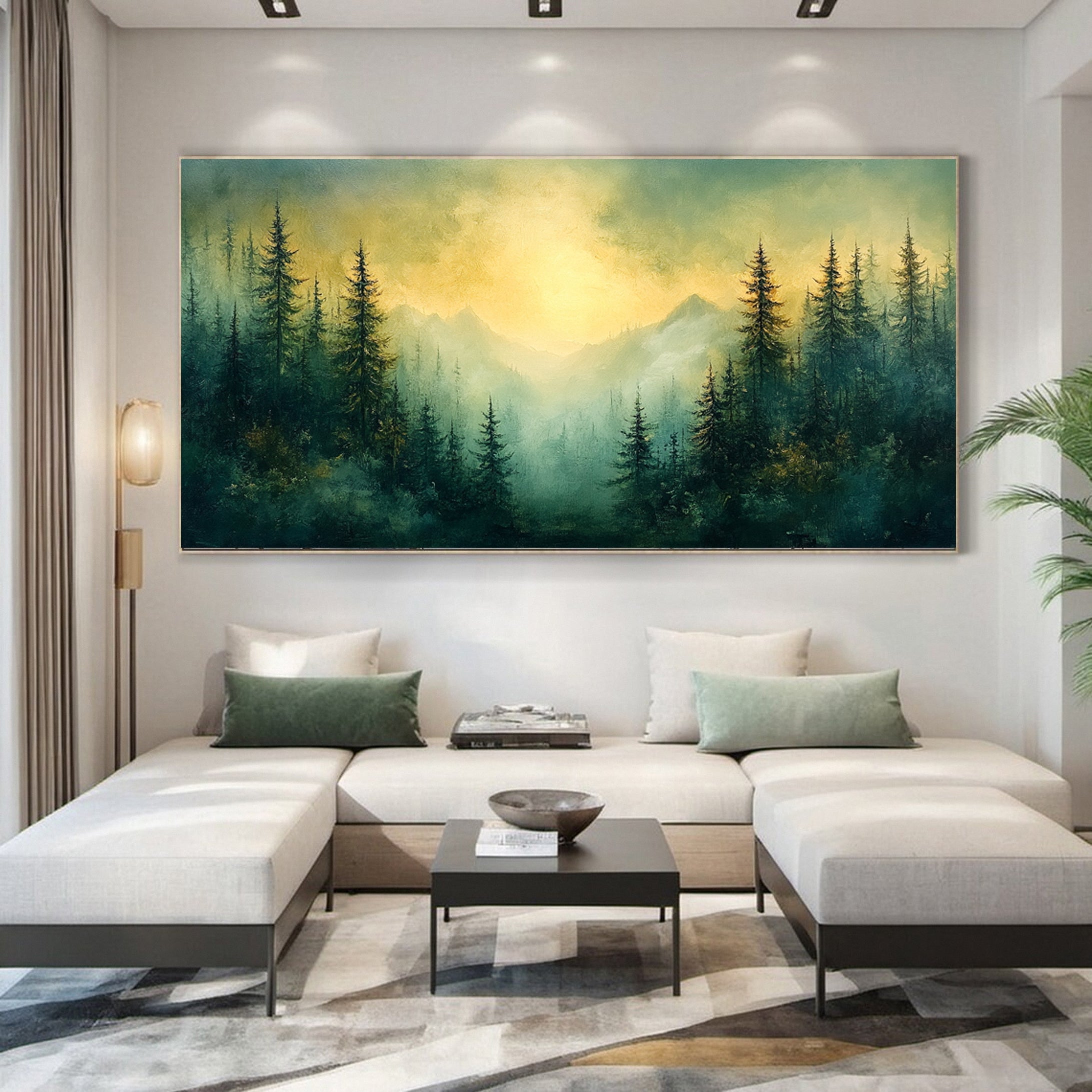 Serene Forest Landscape Wall Art Sunrise Canvas Painting