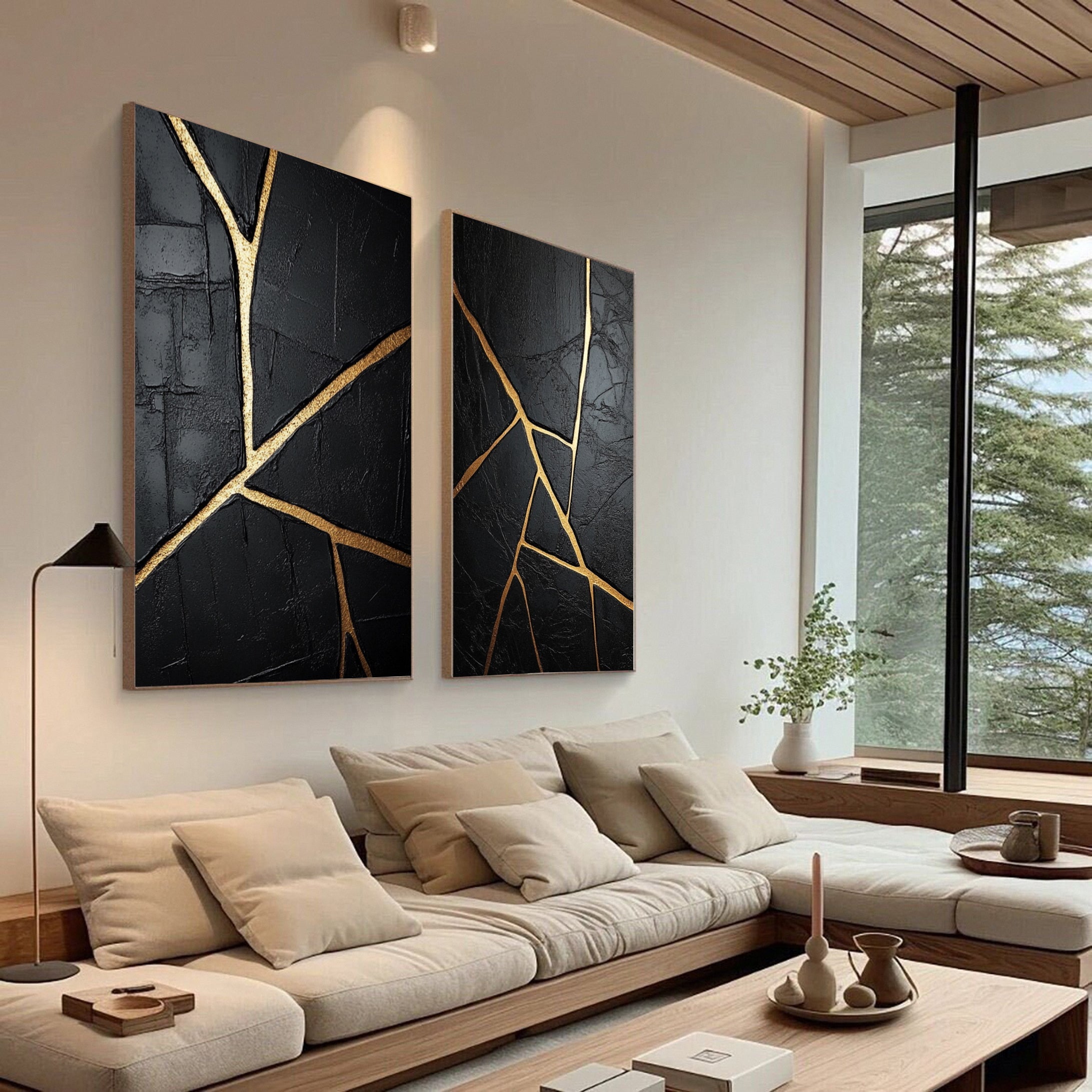 Chic Black and Gold Abstract Wall Art Set for Stylish Homes #MMS052