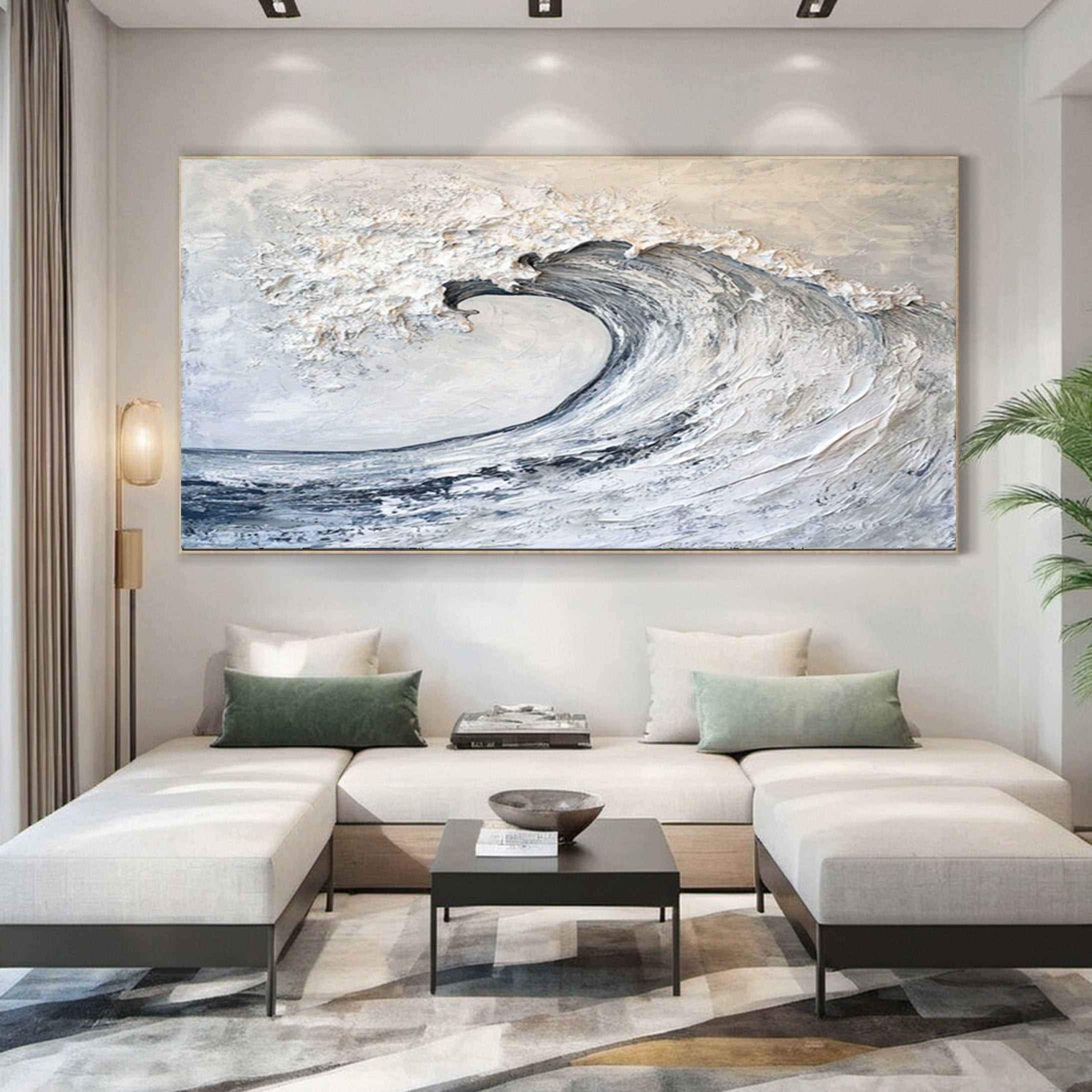 Luxury Ocean Wave Art Neutral Textured Canvas