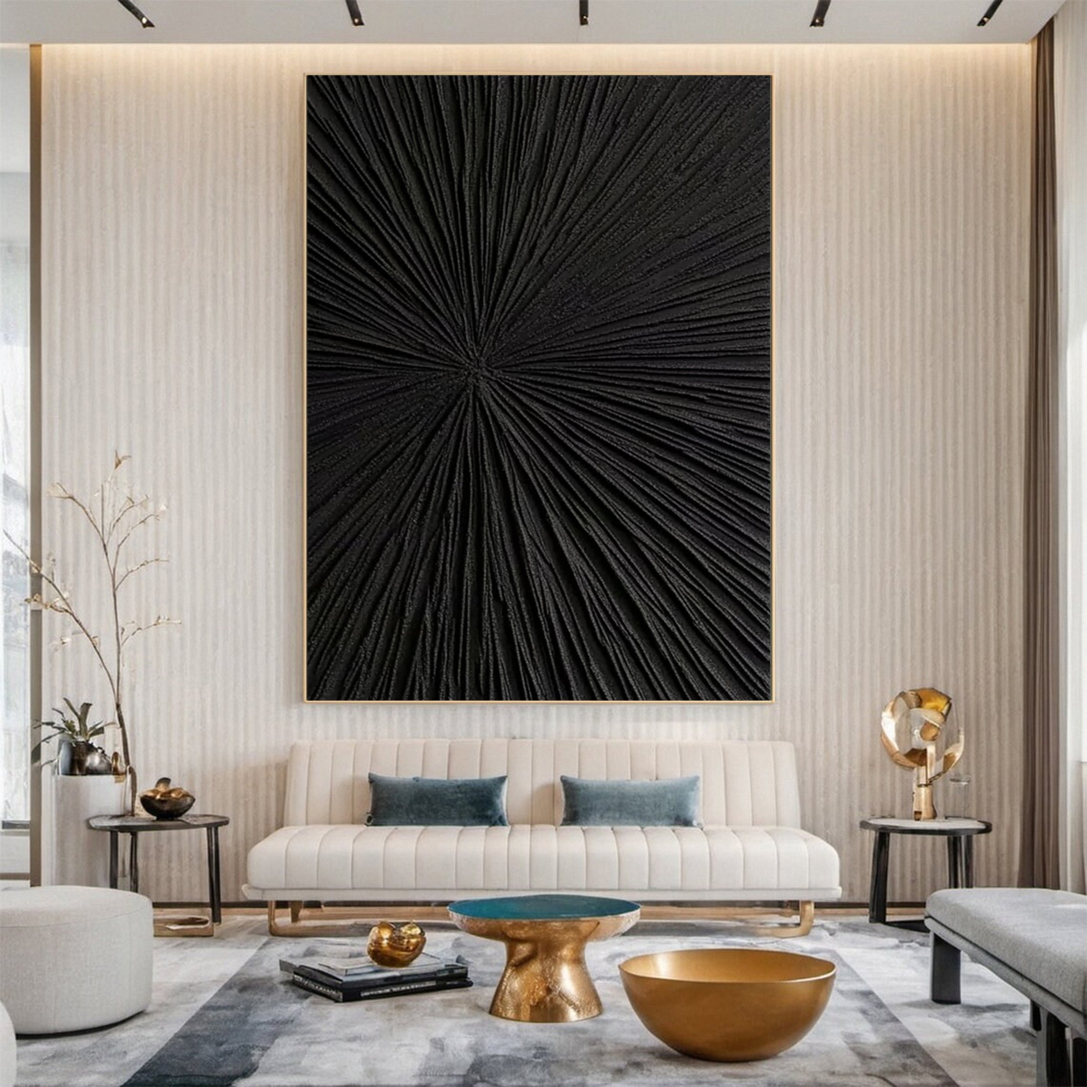 Sleek Black Textured Canvas Art Modern Wall Accent #MM121