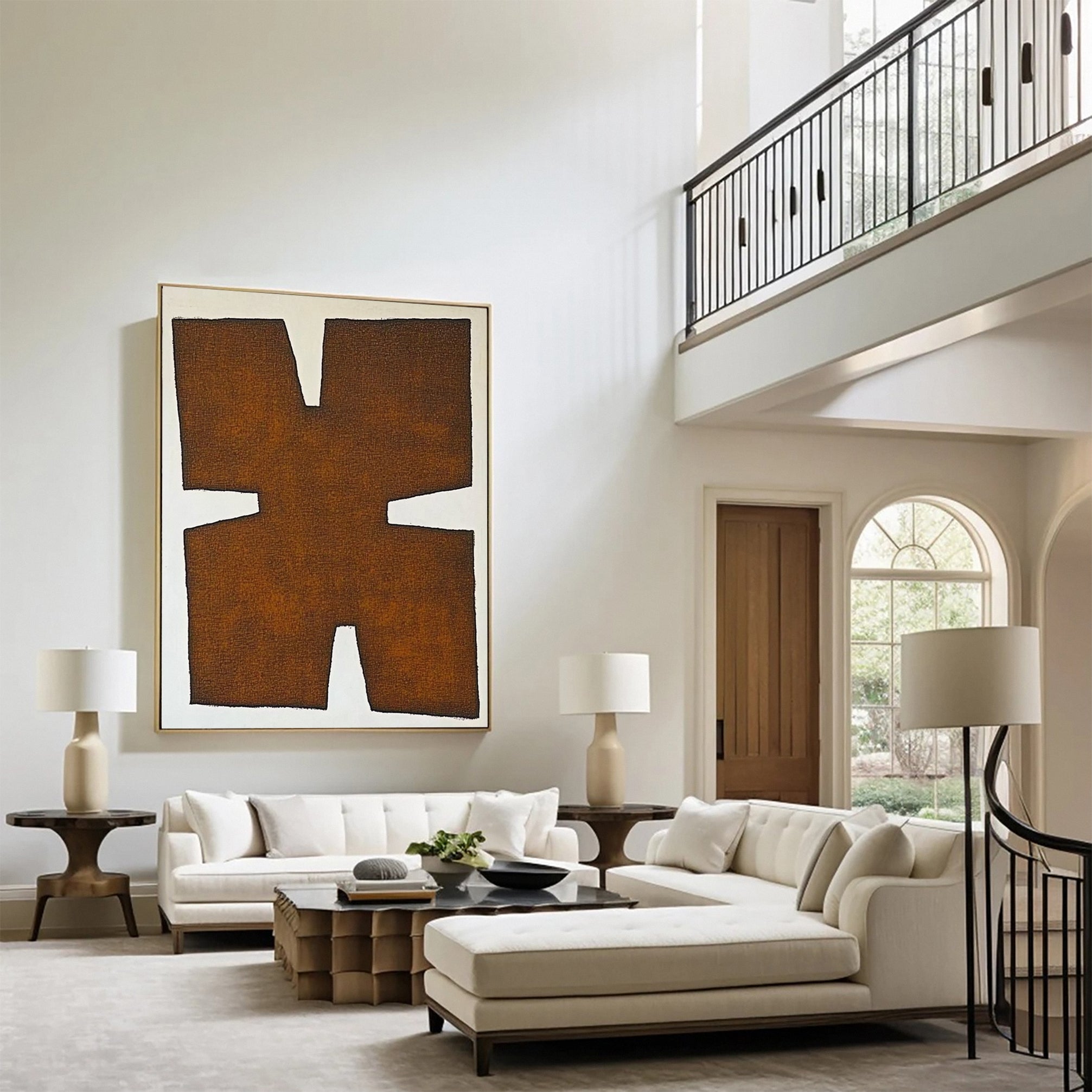 Dynamic Brown and White Geometric Abstract Painting #MM144