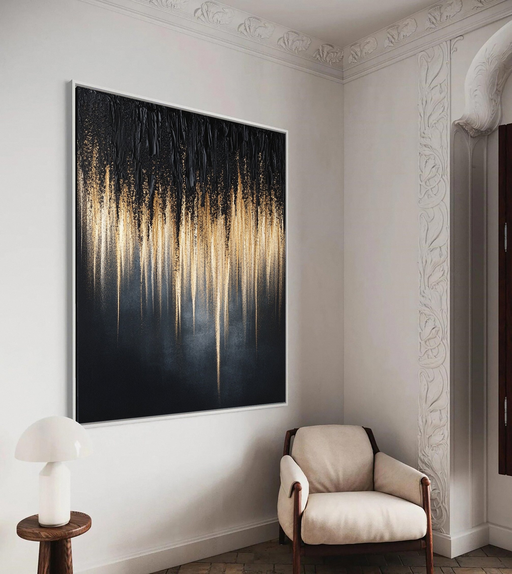 Large Black and Gold Abstract Wall Art Textured Canvas #MM149