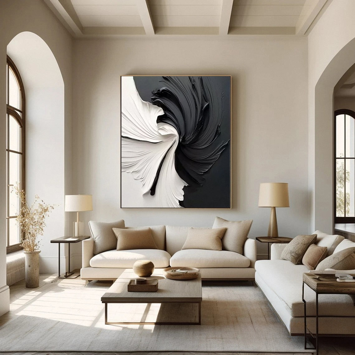 Oversized Black and White Textured Swirl Art Minimalist Decor #MM153