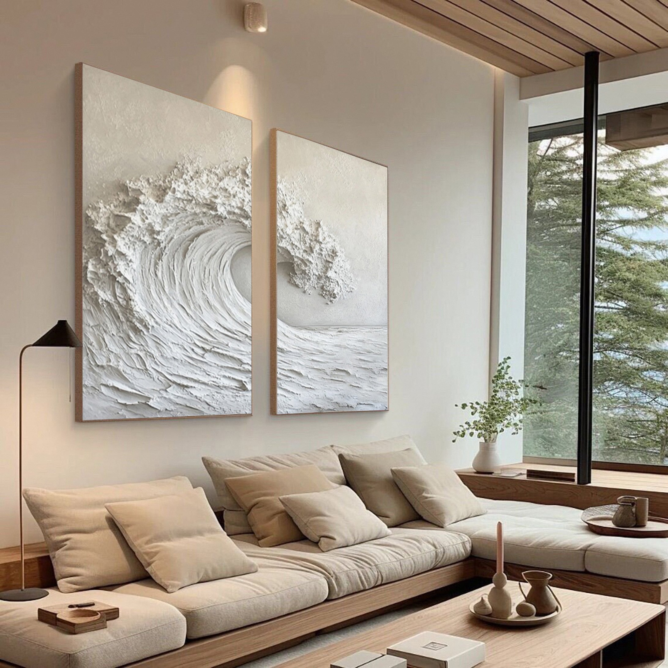 Textured Neutral Wave Canvas Modern Coastal Wall Art #OP012