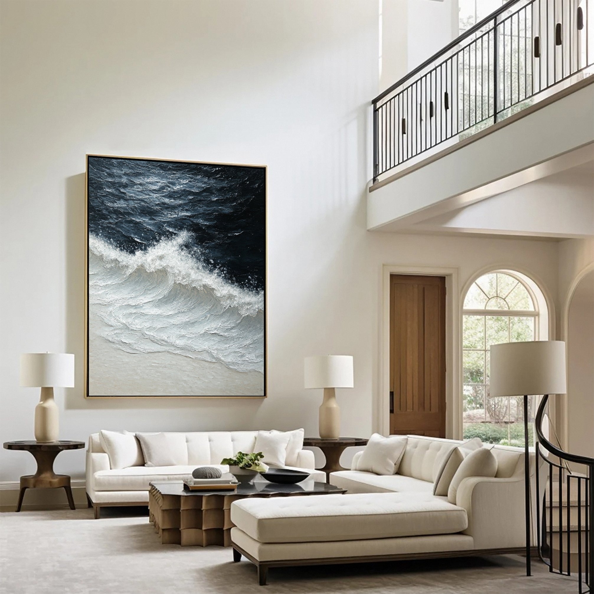 Modern Coastal Wall Art White Textured Ocean Canvas #OP037