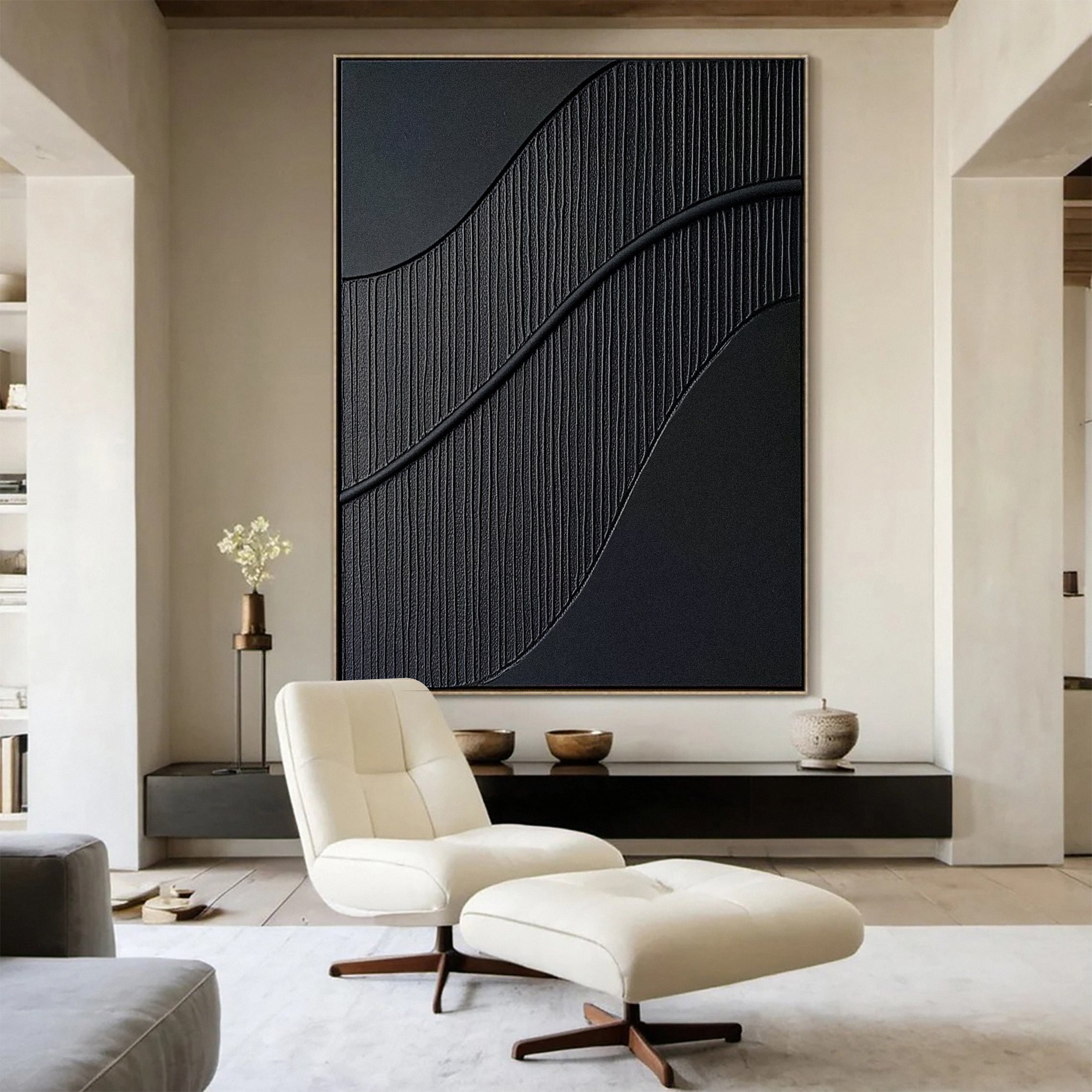 Modern Textured Black Wall Art Minimalist Elegance #MM116