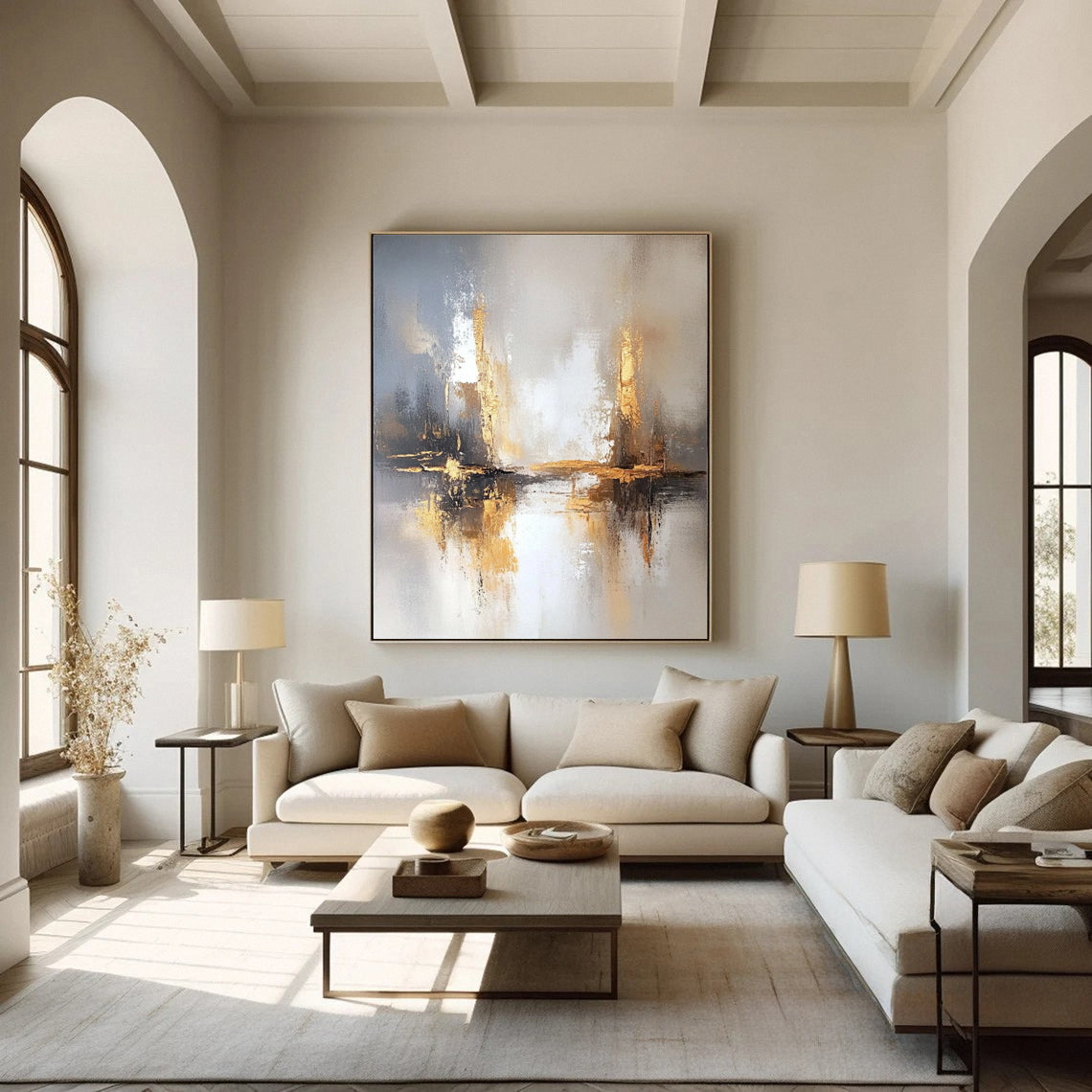 Luxury Abstract Art with Gold & Neutral Palette #AB053