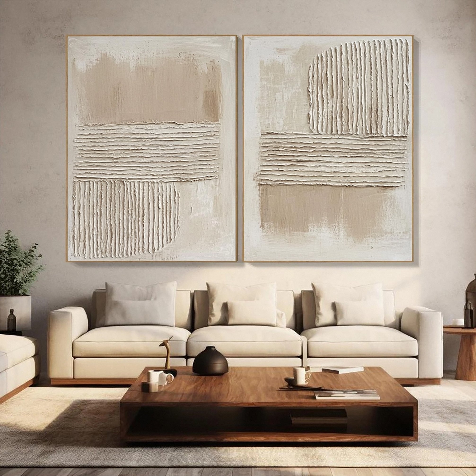 Minimalist Textured Set of 2 with Horizontal and Curved Relief #MM606