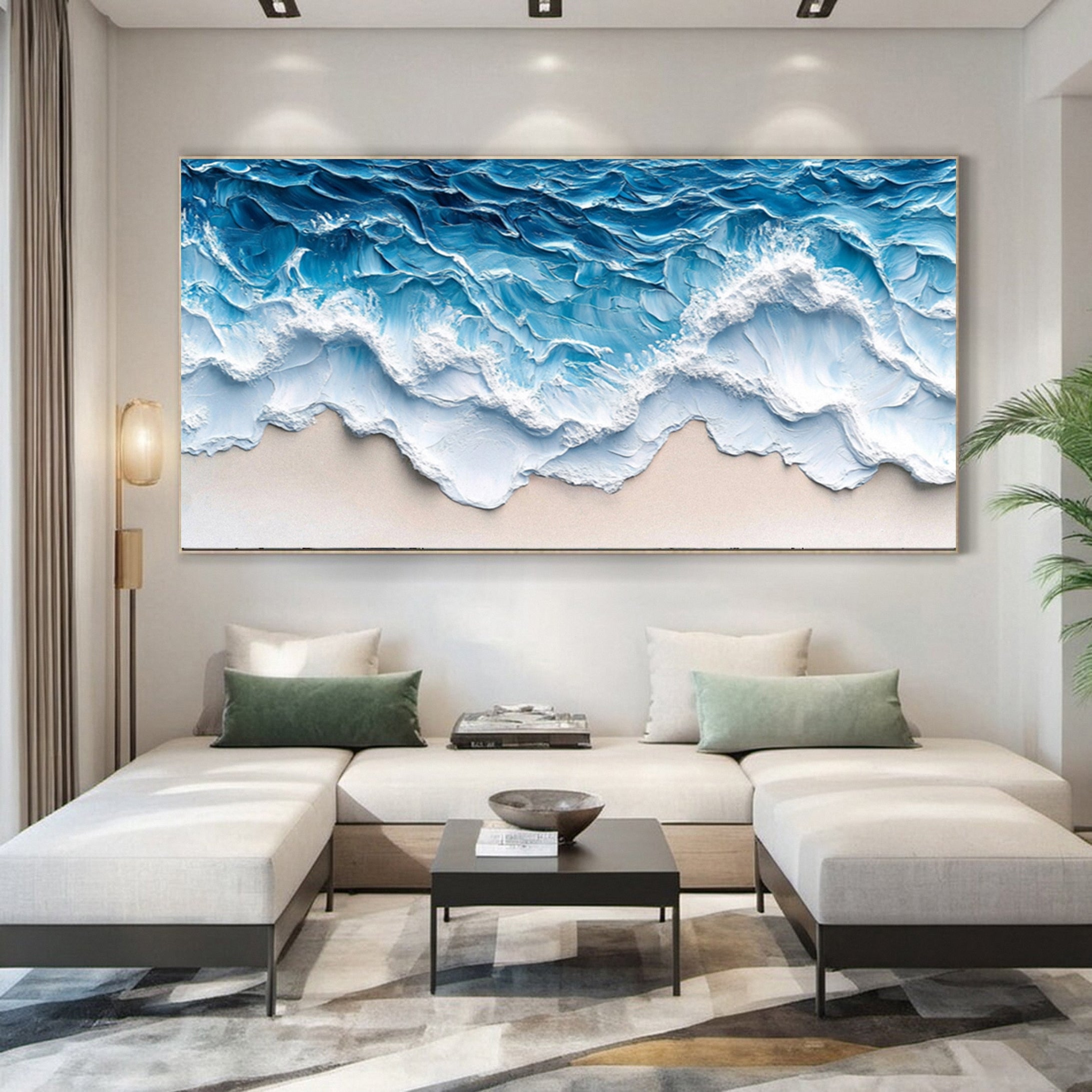 Handmade Beach Wave Painting Coastal Canvas Art for Home #OP008