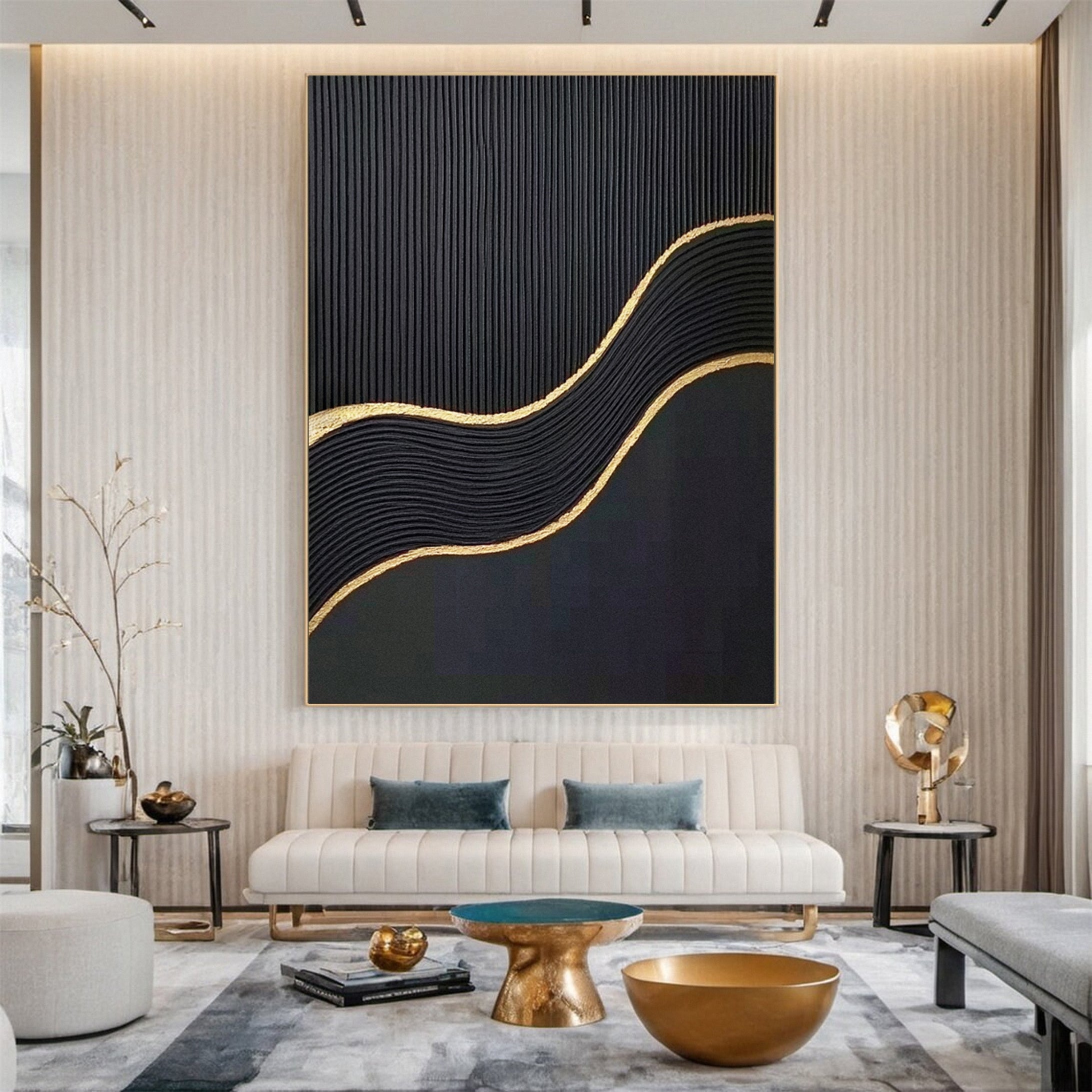 Modern Textured Wall Art in Black and Gold #MM123