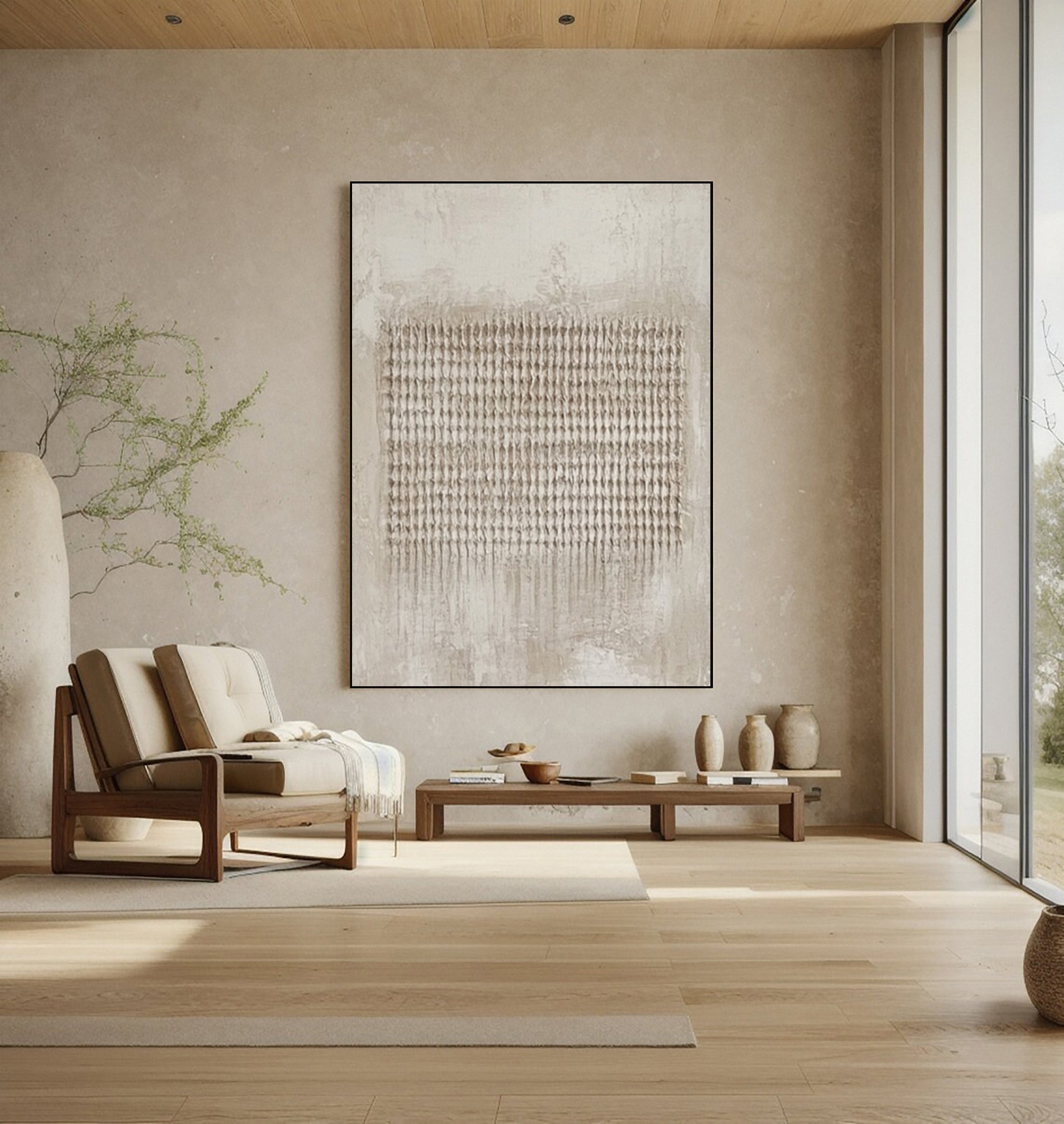 Modern Abstract Canvas with Textured Vertical Inscriptions #MM604