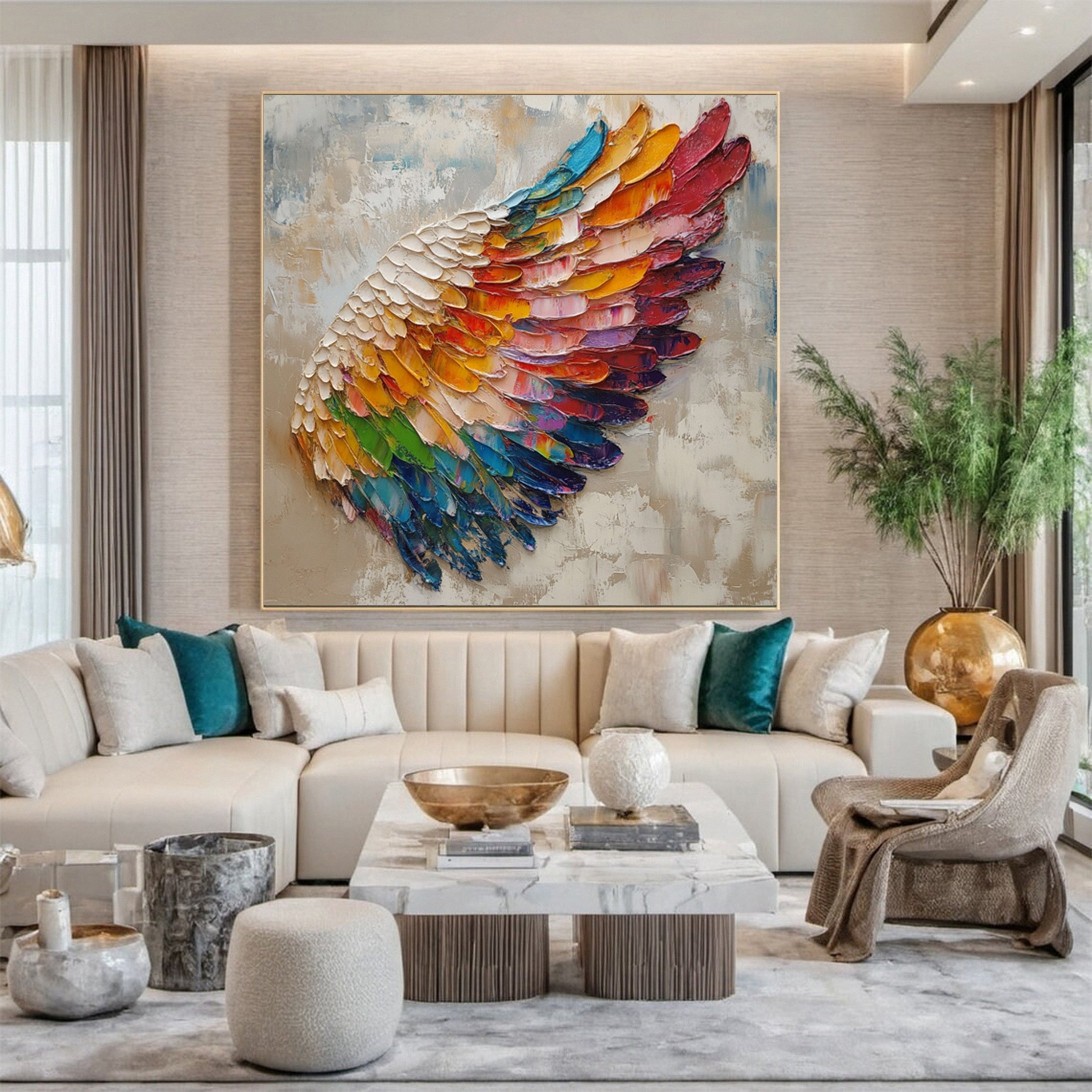 Large Colorful Wing Abstract Art Modern Textured Canvas #MM155