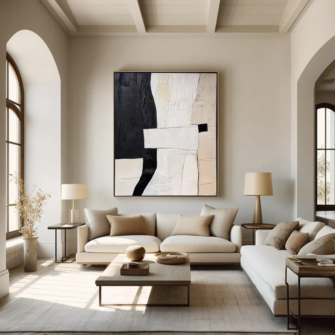 Chic Geometric Black & Beige Wabi Sabi Canvas Art #MM145