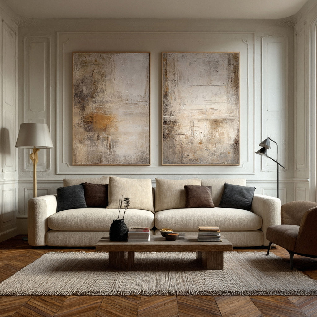 Hand-Painted Large Abstract Set: White & Beige Texture #AG 018