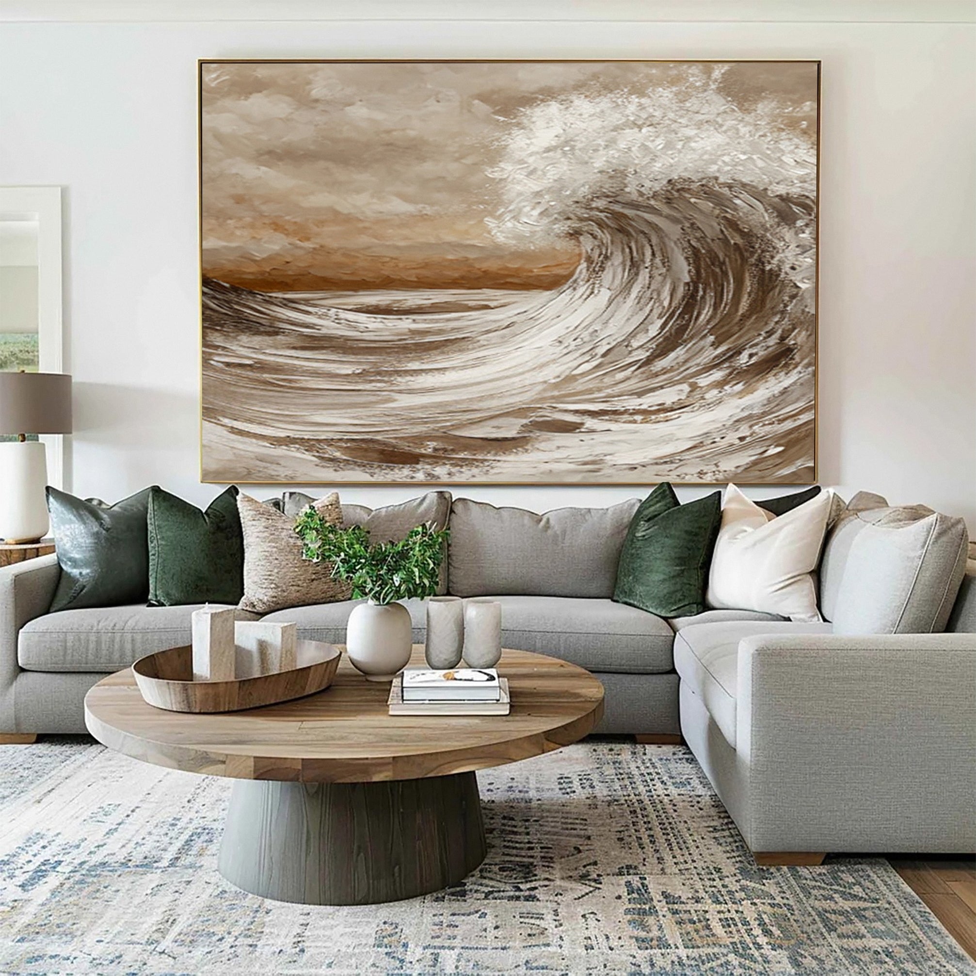 Sculpted Seascape in Earth Tones: Abstract Ocean Wave Relief #MM615