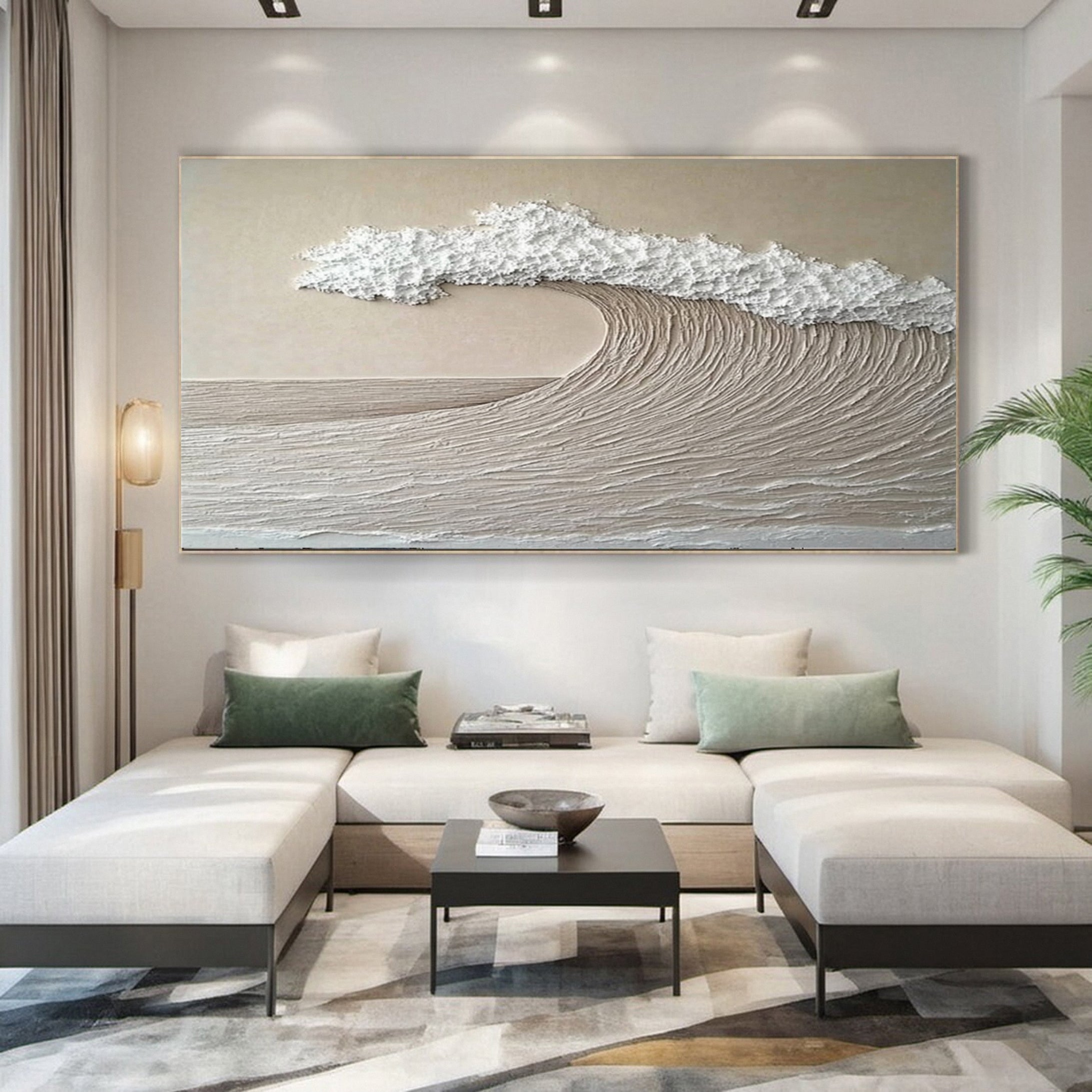 Minimalist Wave Wall Art Textured Neutral Coastal Canvas #OP044