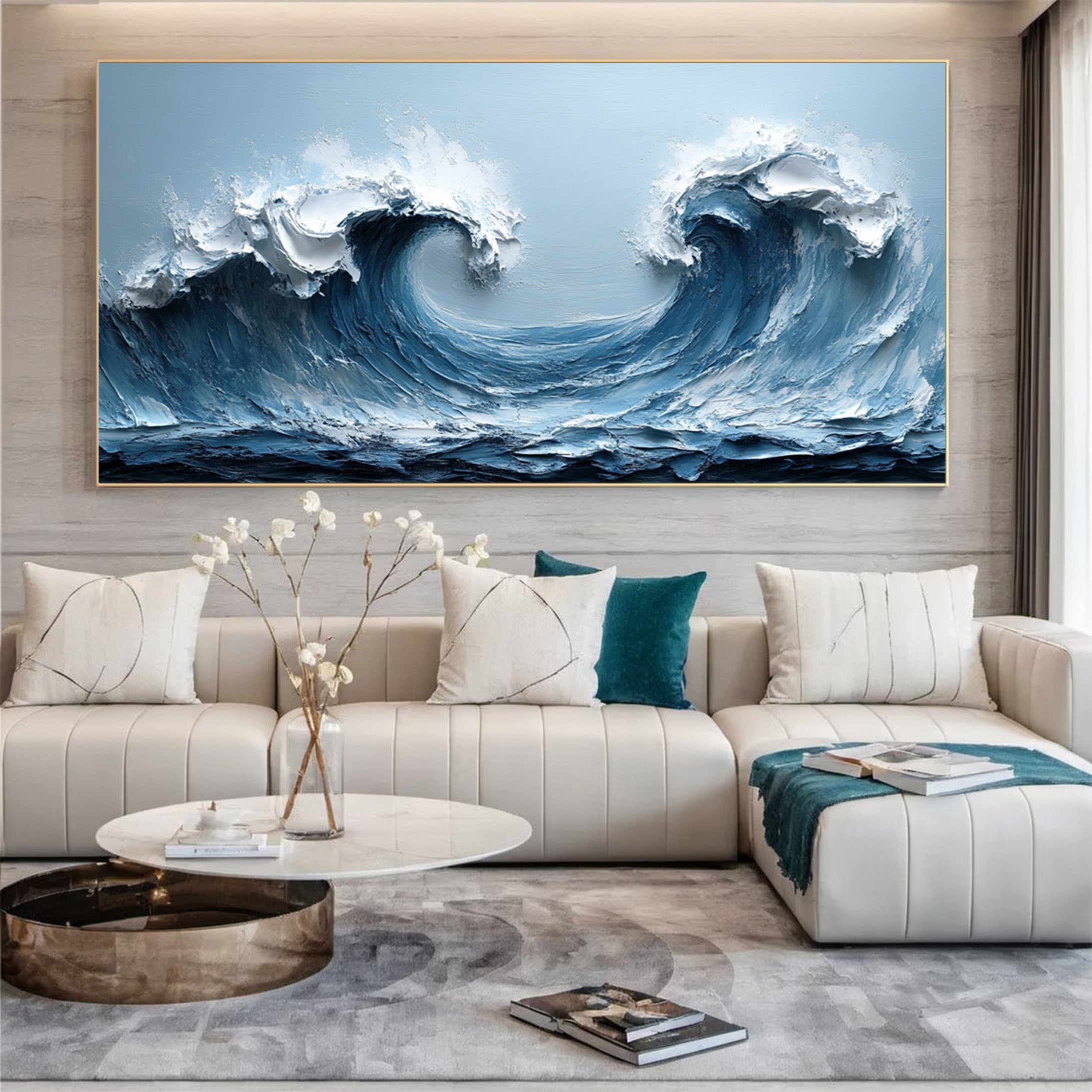 Serene Ocean Wave Art for Modern Living Rooms #OP018