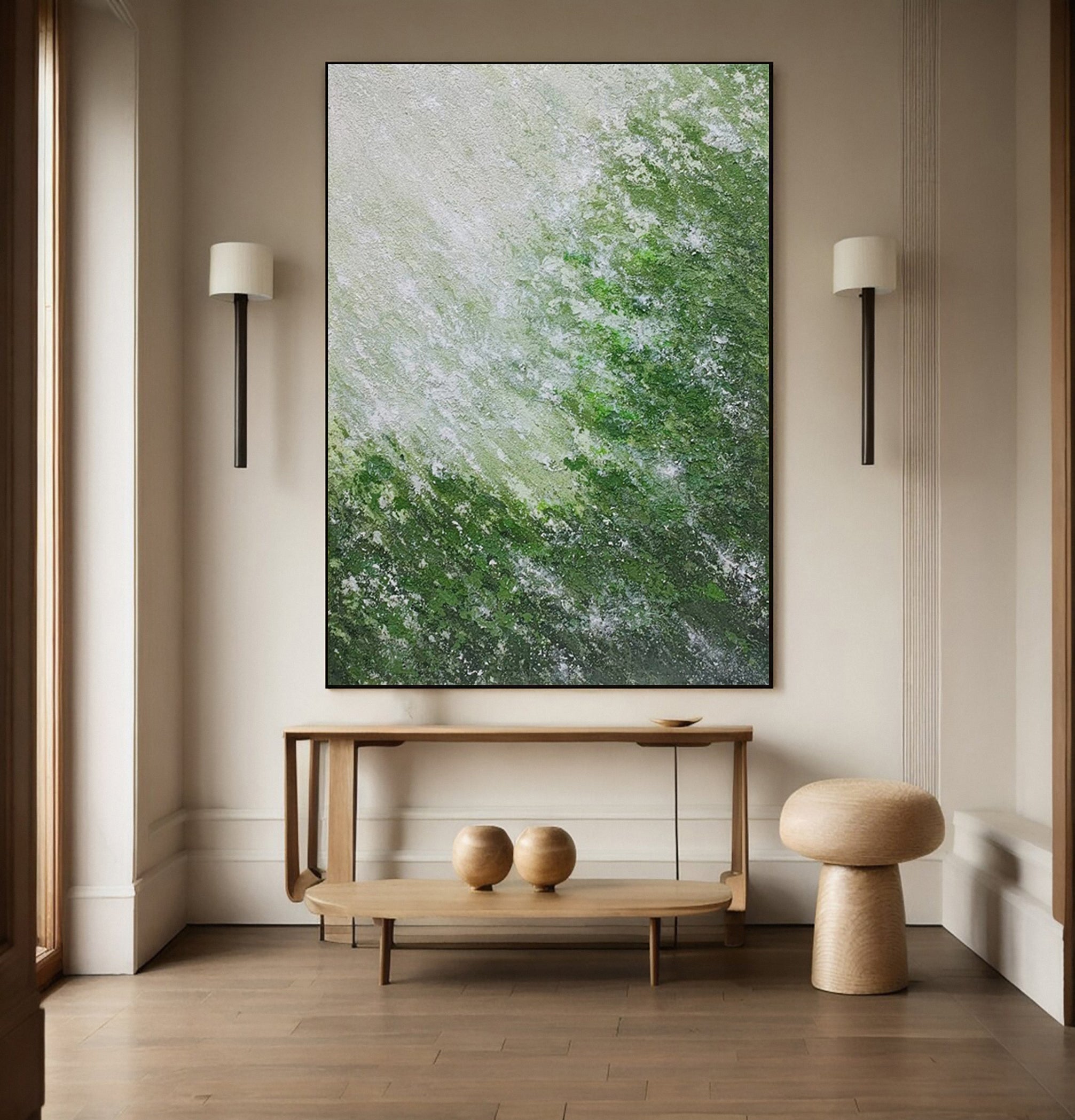 Quiet Verdant Diffusion: Contemporary Abstract Art with Green #MM637