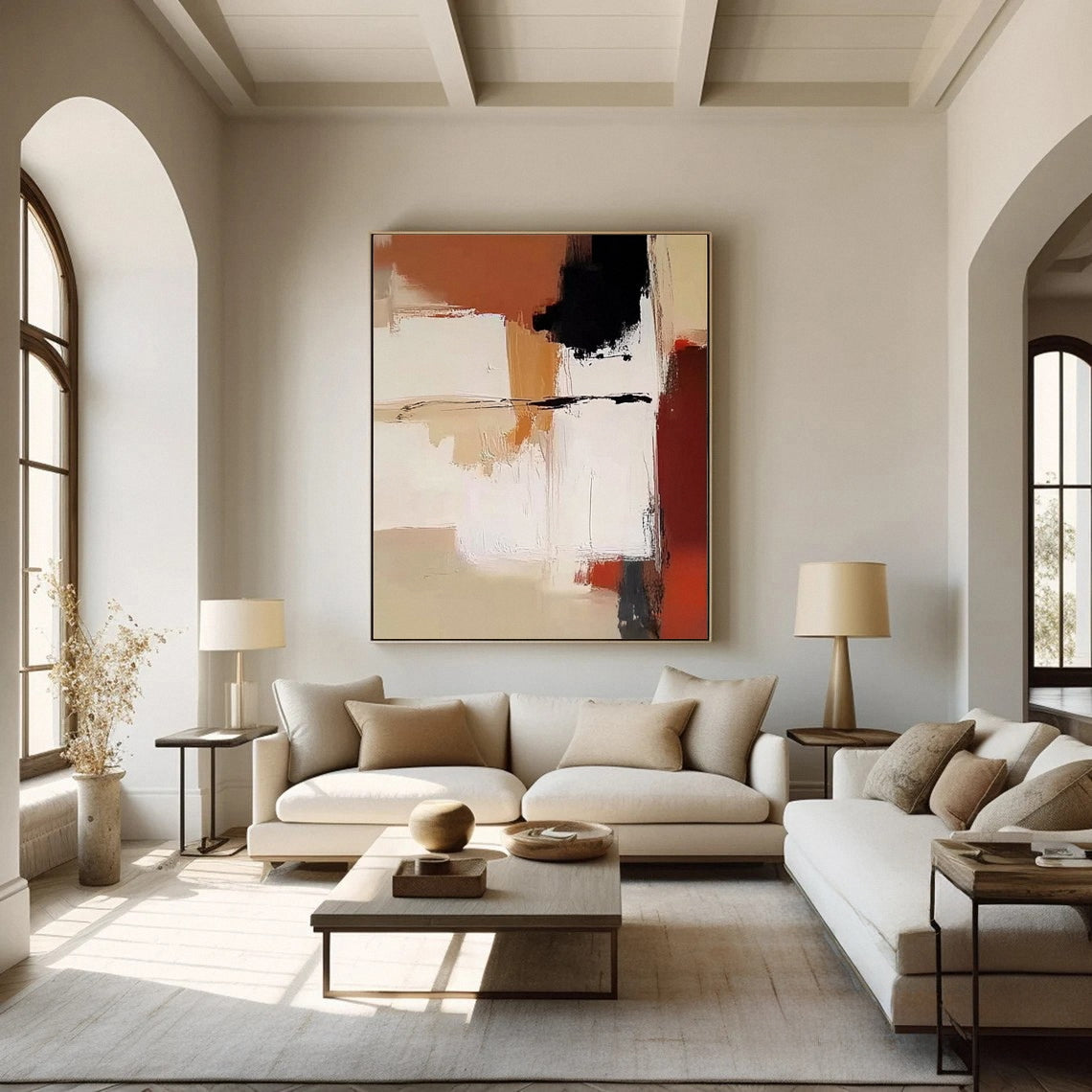 Modern Abstract Art Red and Neutral Tones Painting for House #MC027