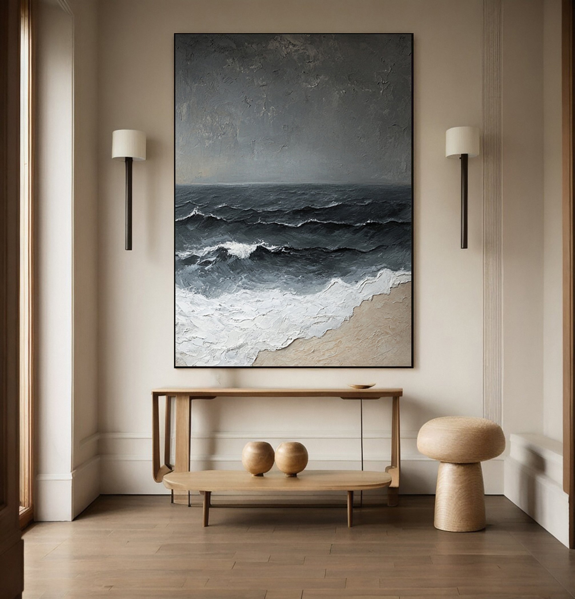 Breaking Waves on a Grey Day: Modern Textured Ocean Art #MM627