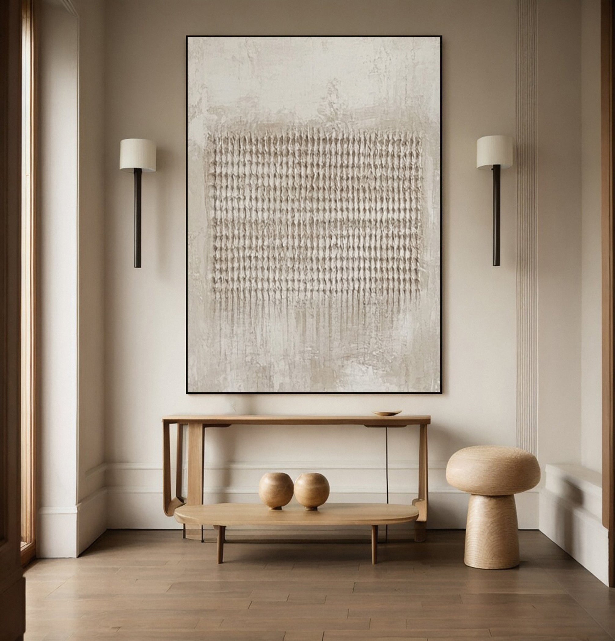 Modern Abstract Canvas with Textured Vertical Inscriptions #MM604